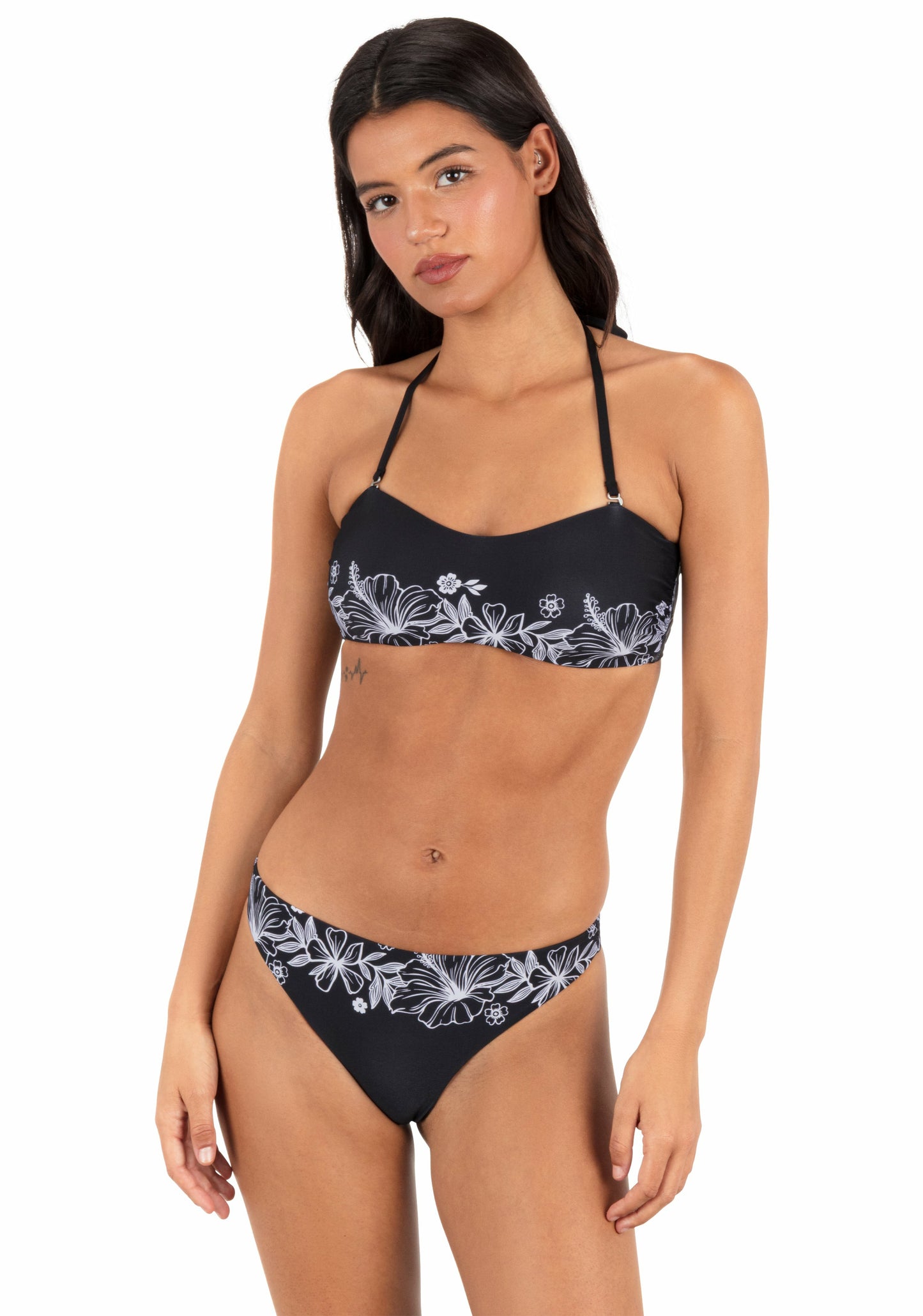 Tropical Blooms Tanga Bottom | Hurley Black / White Bikinis