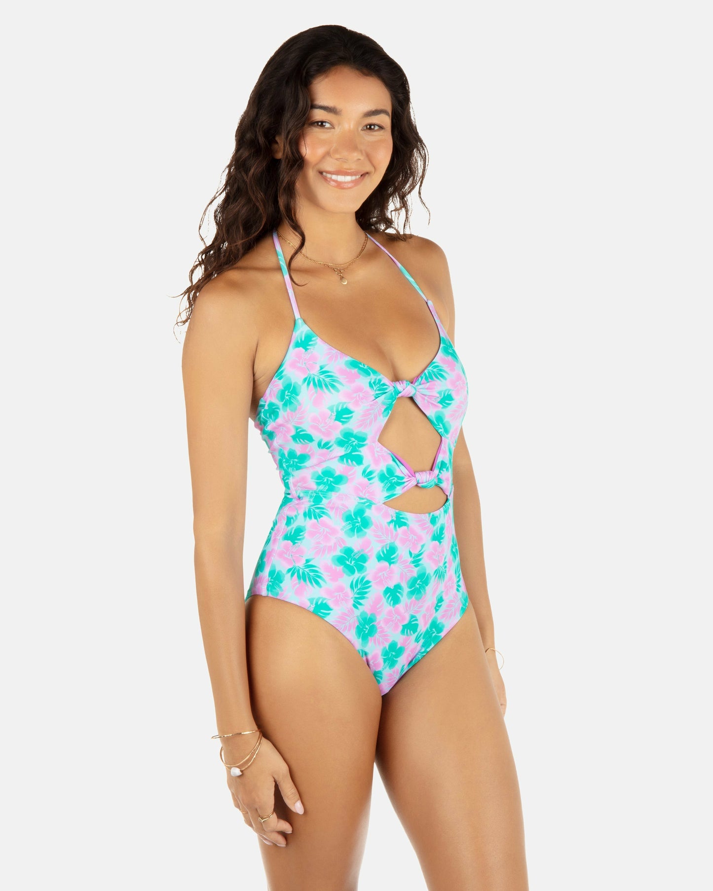 Lani Floral Cheeky Knot One Piece | Hurley Teal Bikinis