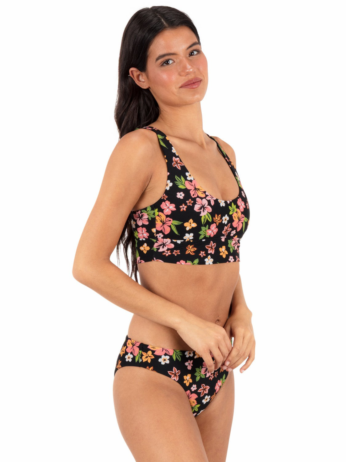Max Hibiscus Dream Longline Bralette | Hurley Black Floral Sale Bikini & Swim Tops