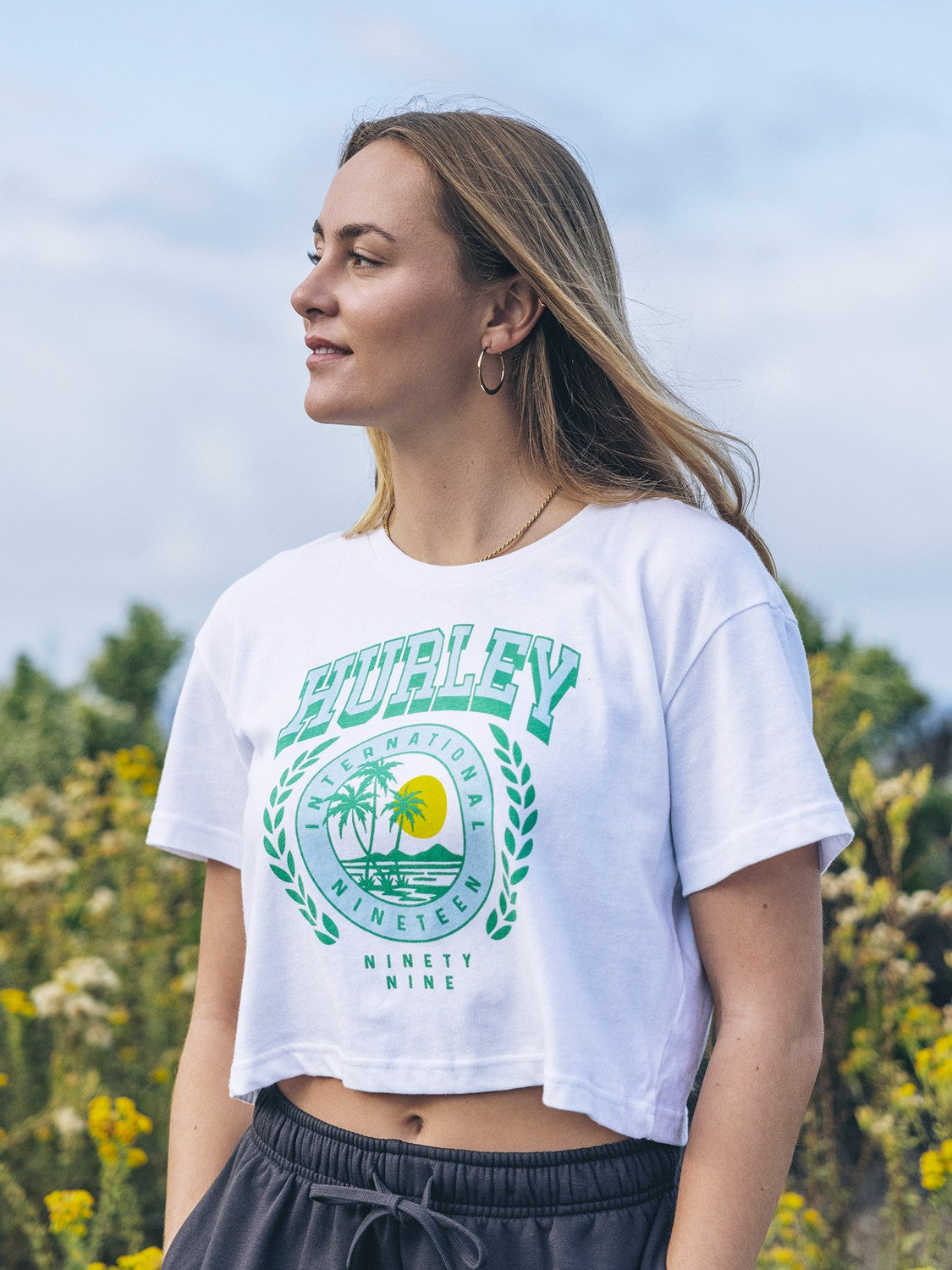 Academy Boxy Crop Tee | Hurley White New Arrivals