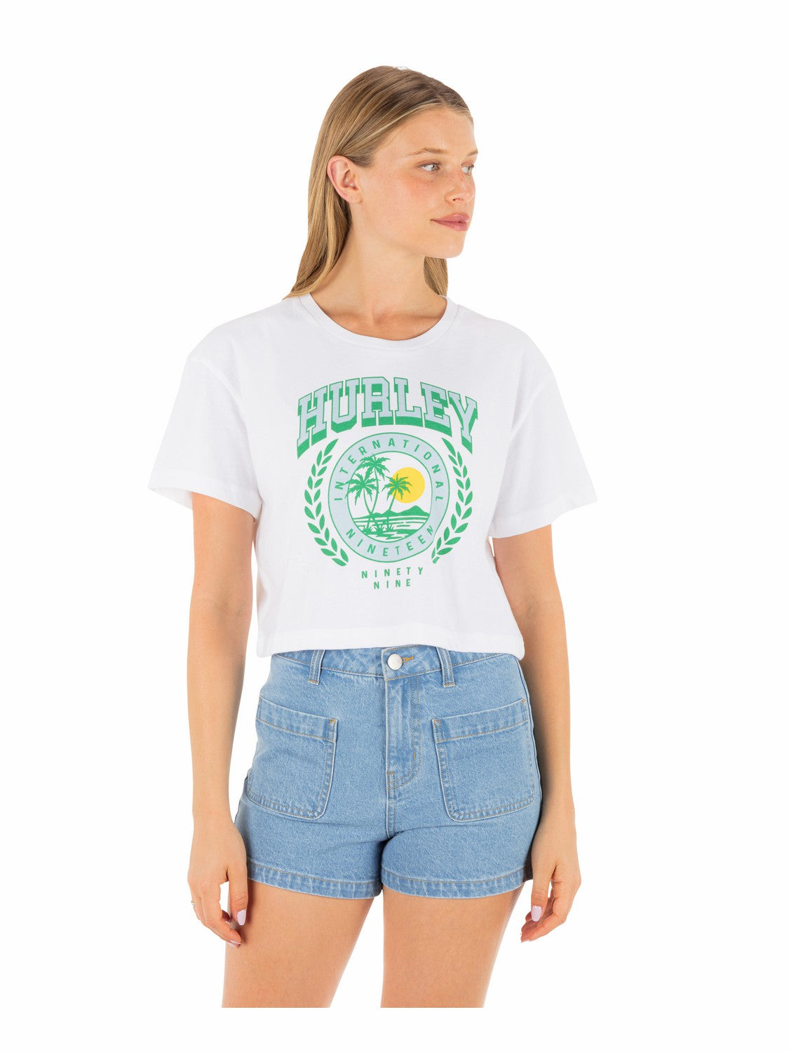 Academy Boxy Crop Tee | Hurley White New Arrivals