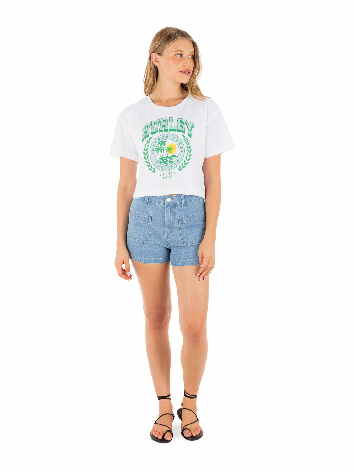 Academy Boxy Crop Tee | Hurley White New Arrivals