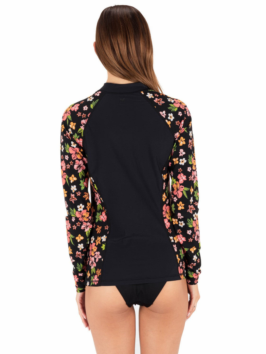 Hibiscus Dream Long Sleeve Front Zip Rashguard | Hurley Black Floral Rashguards & Surf Suits