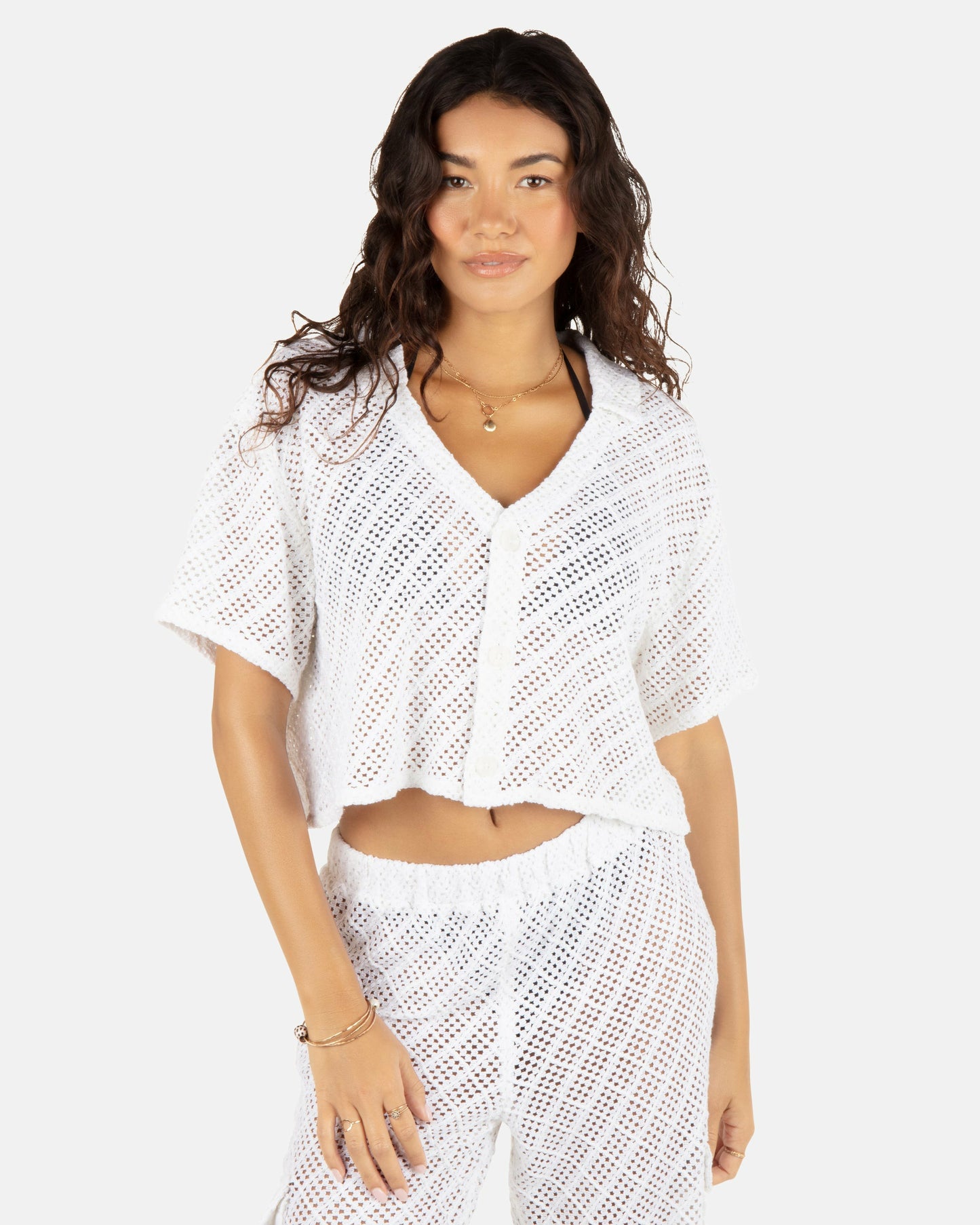 Crochet Camp Shirt | Hurley White Tops