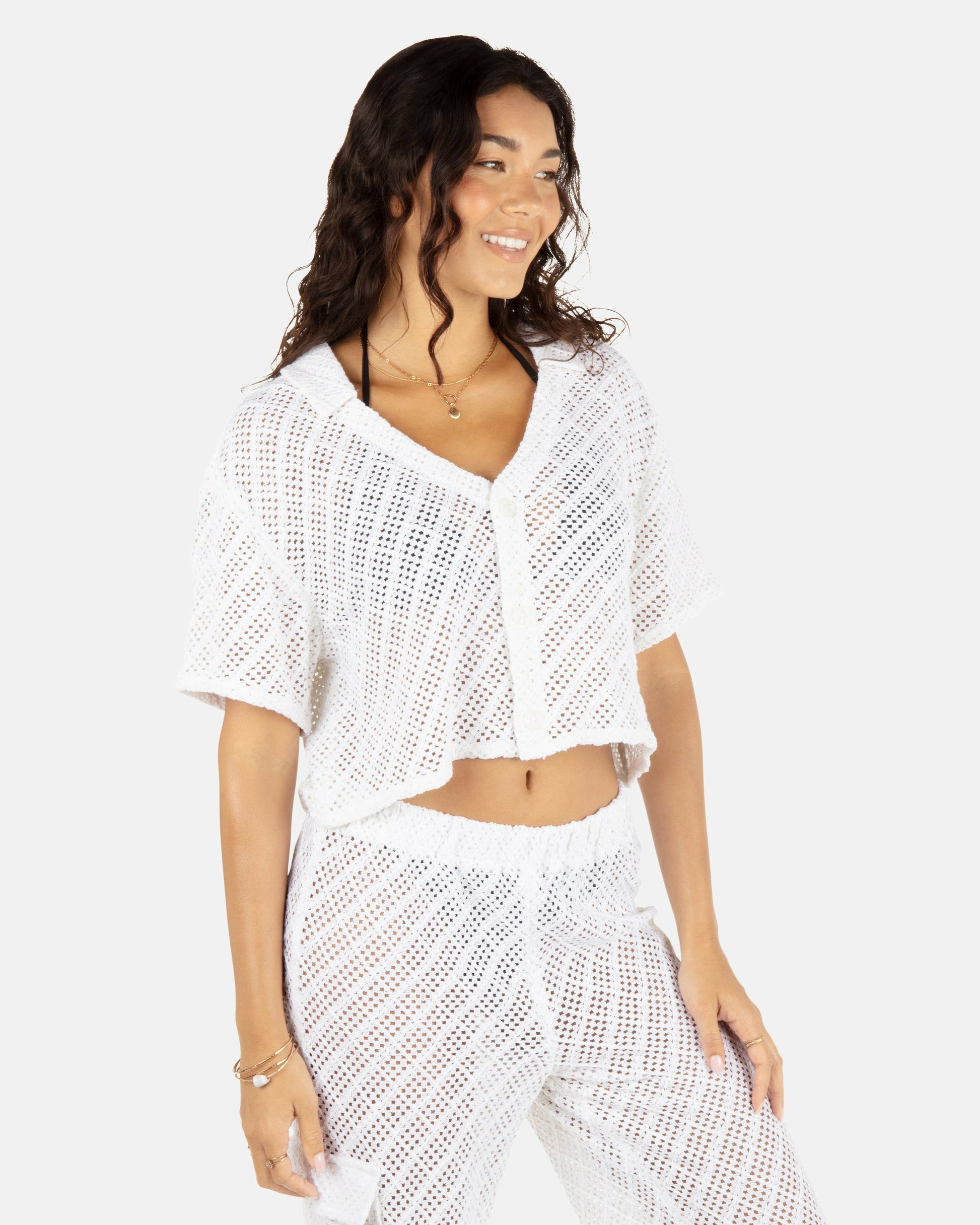 Crochet Camp Shirt | Hurley White Tops