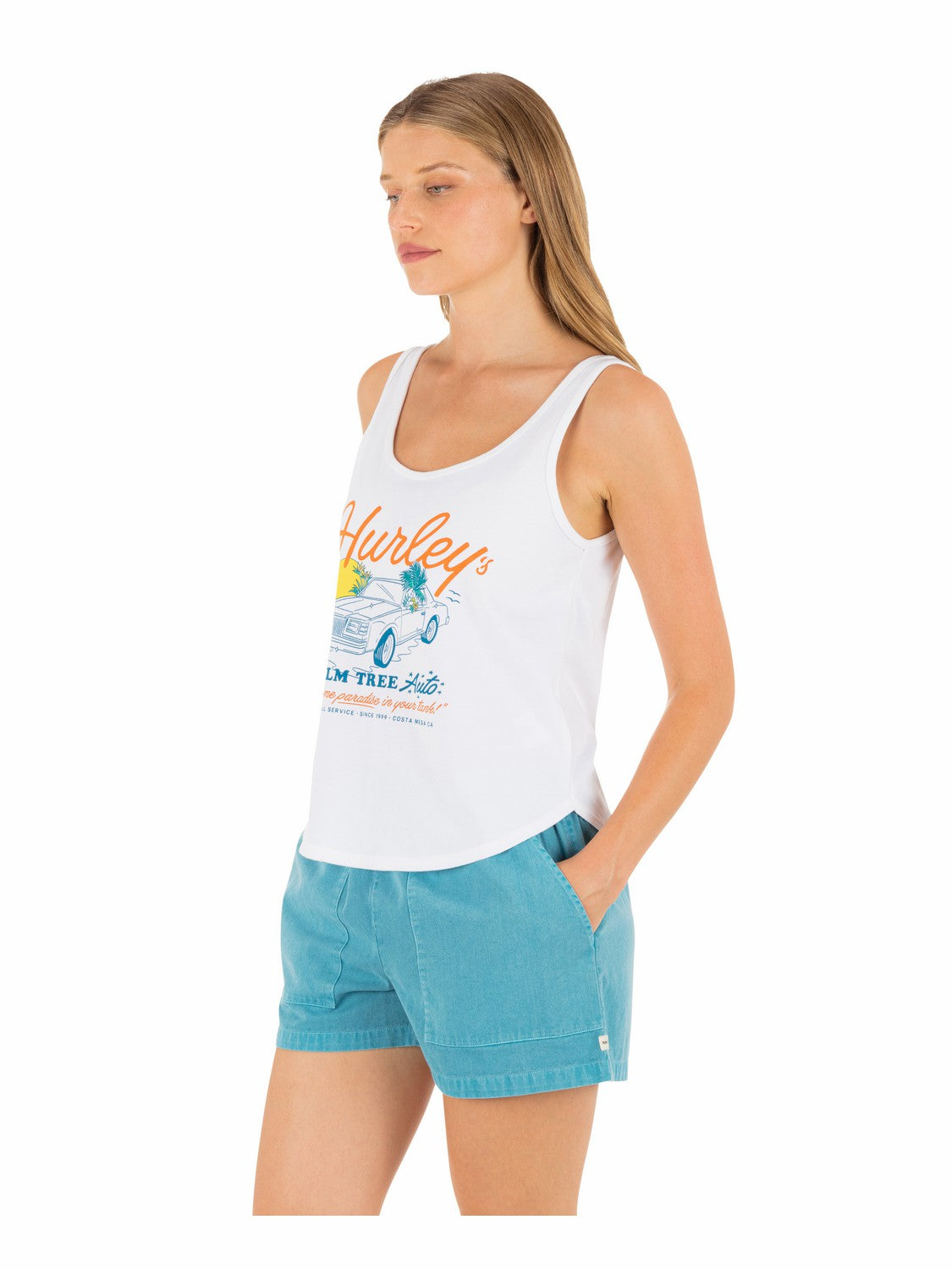 Palm Tree Auto Scoop Hem Tank | Hurley White Tank Tops