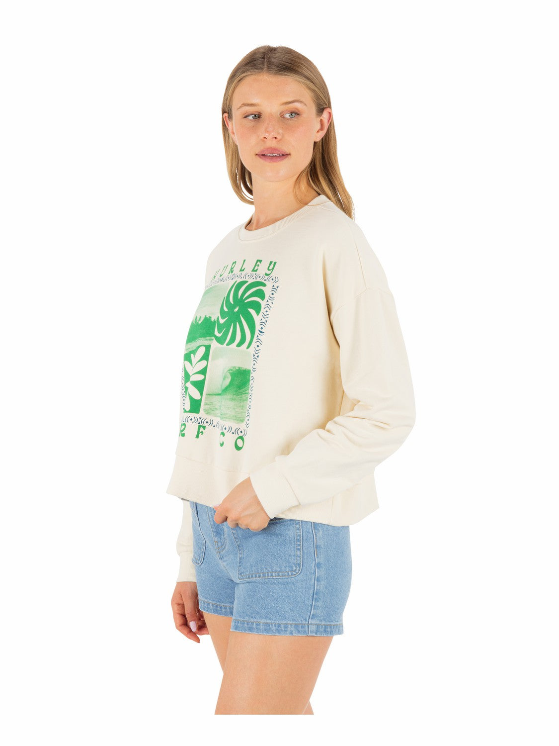 Cycles Of The Earth Boxy Crew | Hurley Off White Sweatshirts & Sweaters