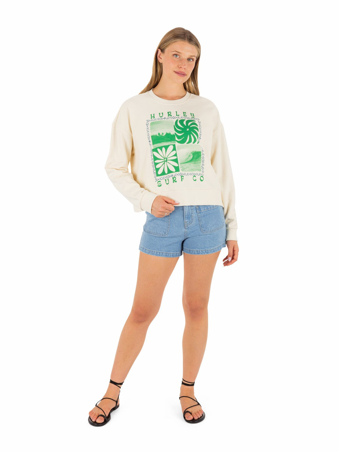 Cycles Of The Earth Boxy Crew | Hurley Off White Sweatshirts & Sweaters