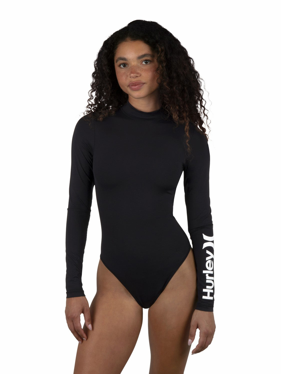 One & Only Mock Neck Zip Back Moderate Surf Suit | Hurley Black Bikinis