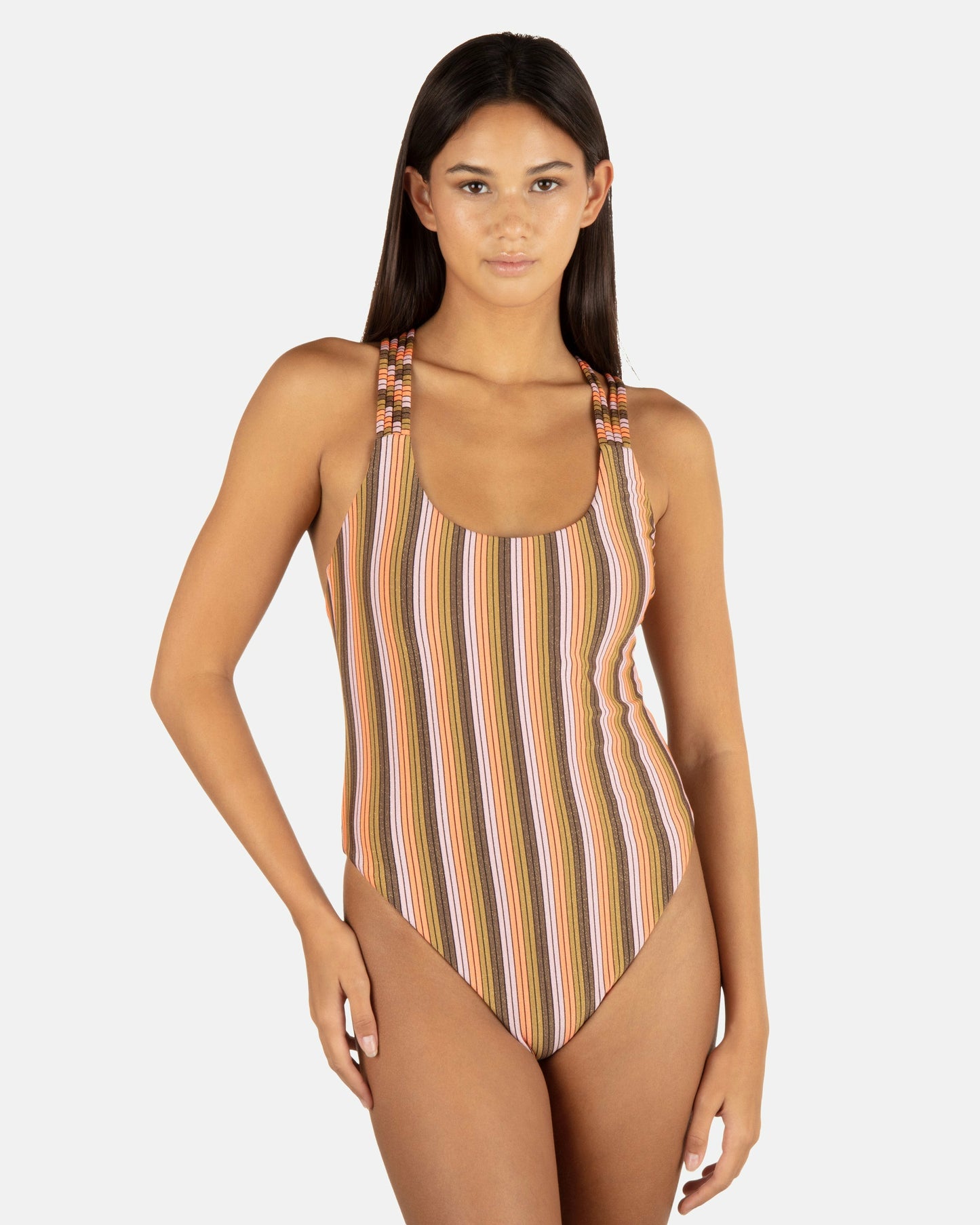 Sunset Shine Stripe Moderate Crossback One Piece | Hurley Sunrise Pink One Pieces & Surfsuits