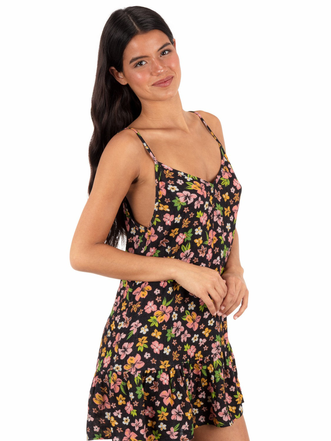 Hibiscus Dream V Neck Mini Dress | Hurley Black Floral Cover Ups