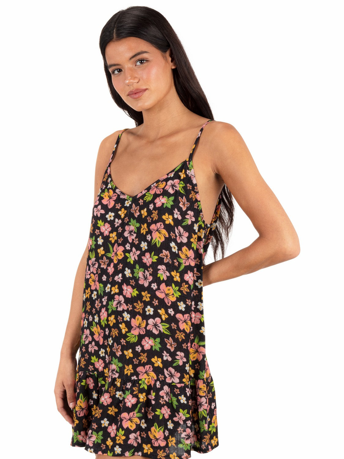 Hibiscus Dream V Neck Mini Dress | Hurley Black Floral Cover Ups