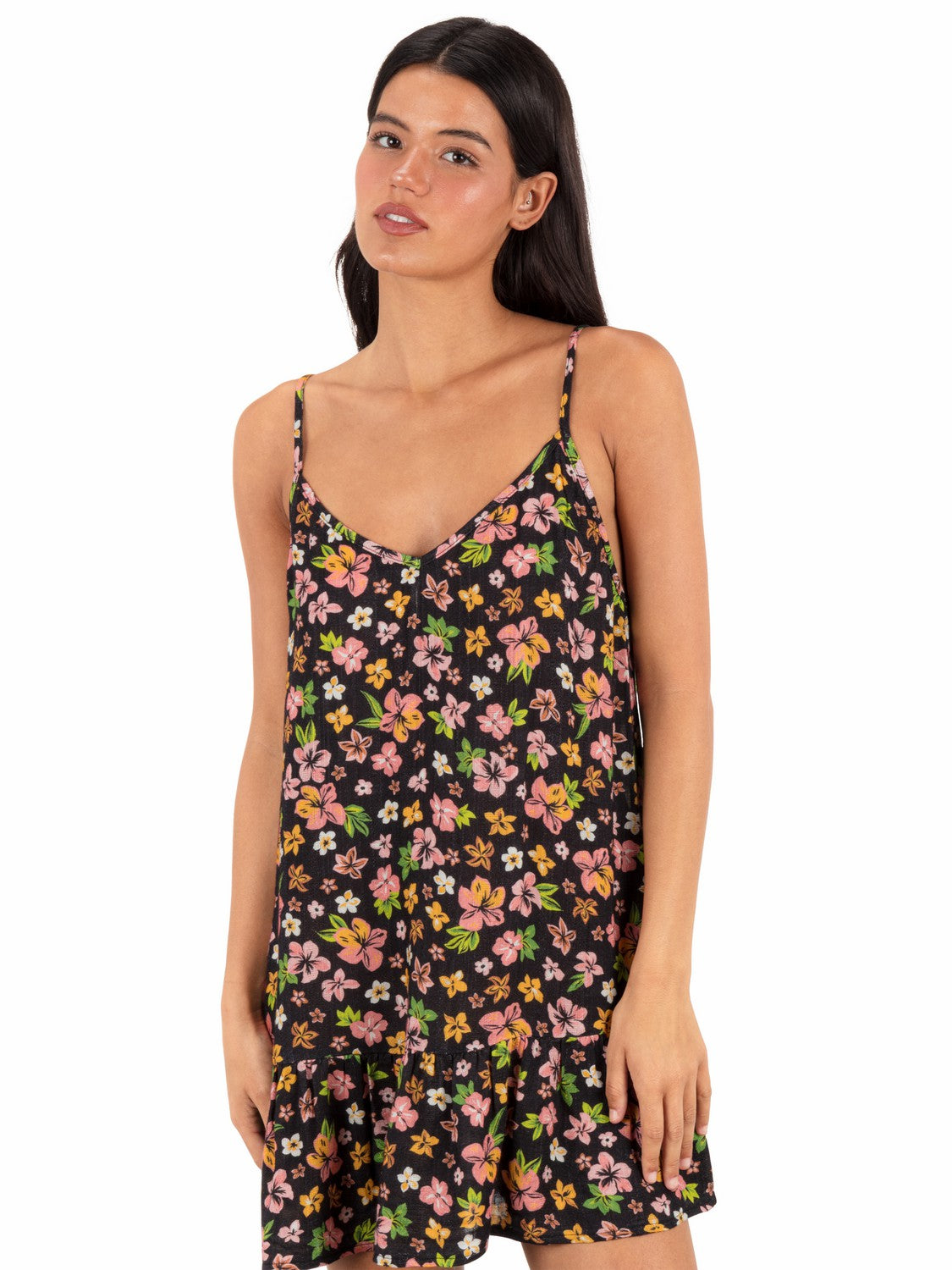 Hibiscus Dream V Neck Mini Dress | Hurley Black Floral Cover Ups