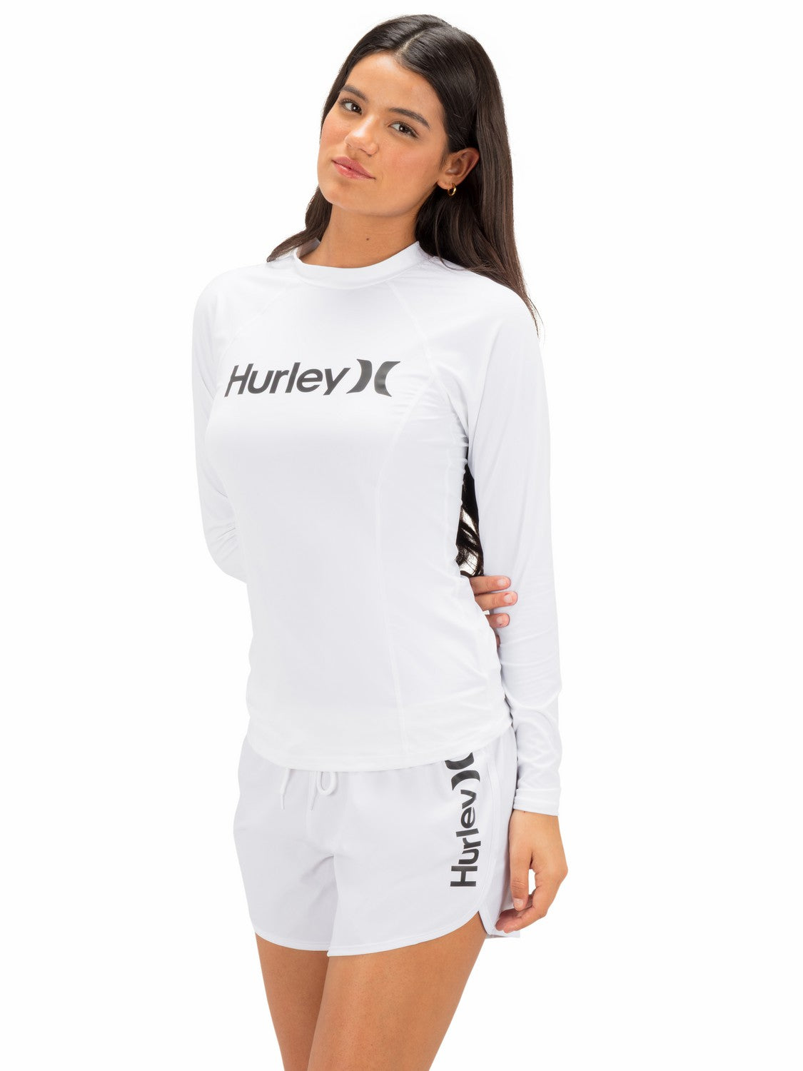 One & Only Solid Mock Neck Long Sleeve Rashguard | Hurley White Rashguards & Surf Suits