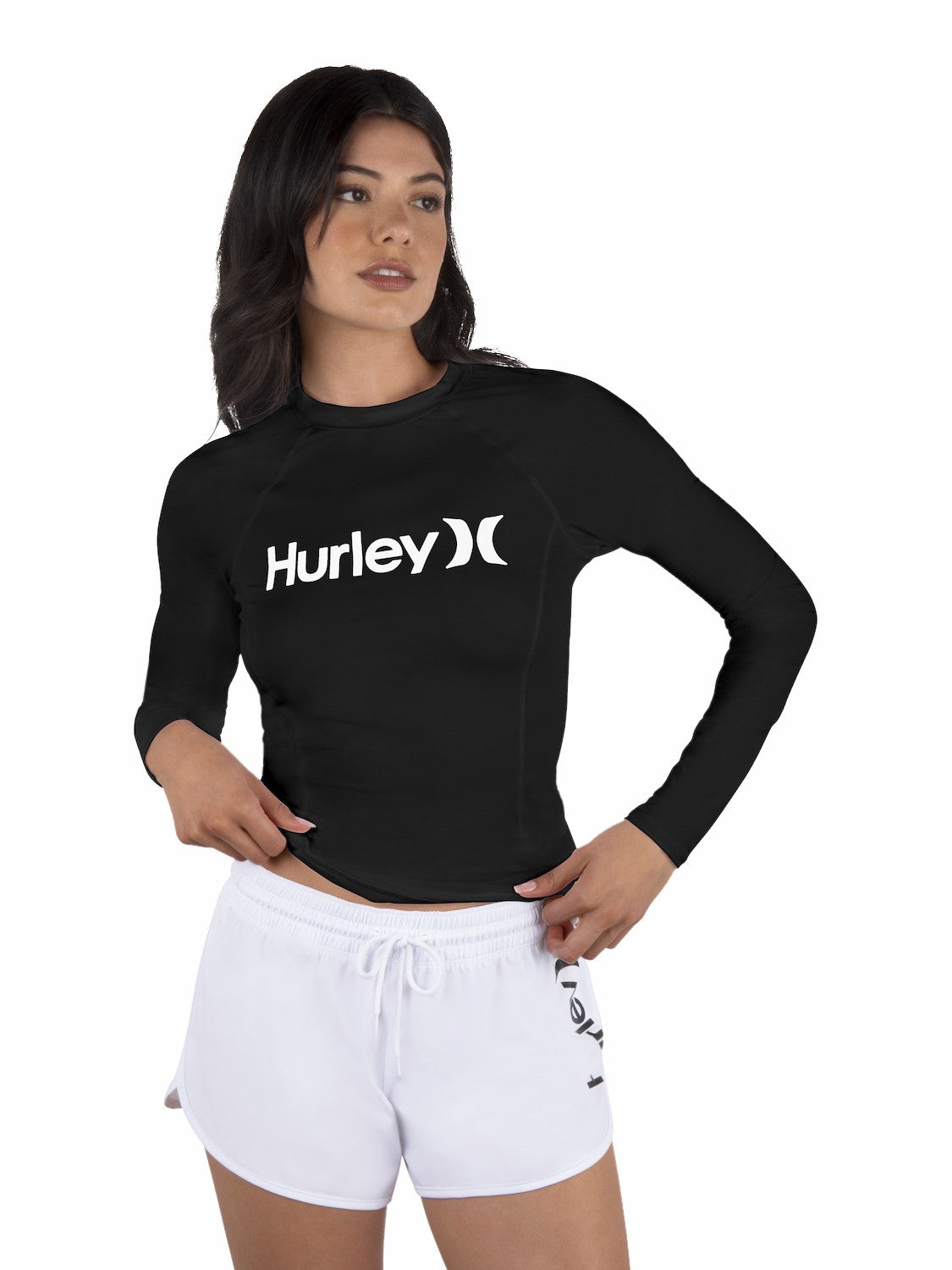 One & Only Solid Mock Neck Long Sleeve Rashguard | Hurley Black Rashguards & Surf Suits