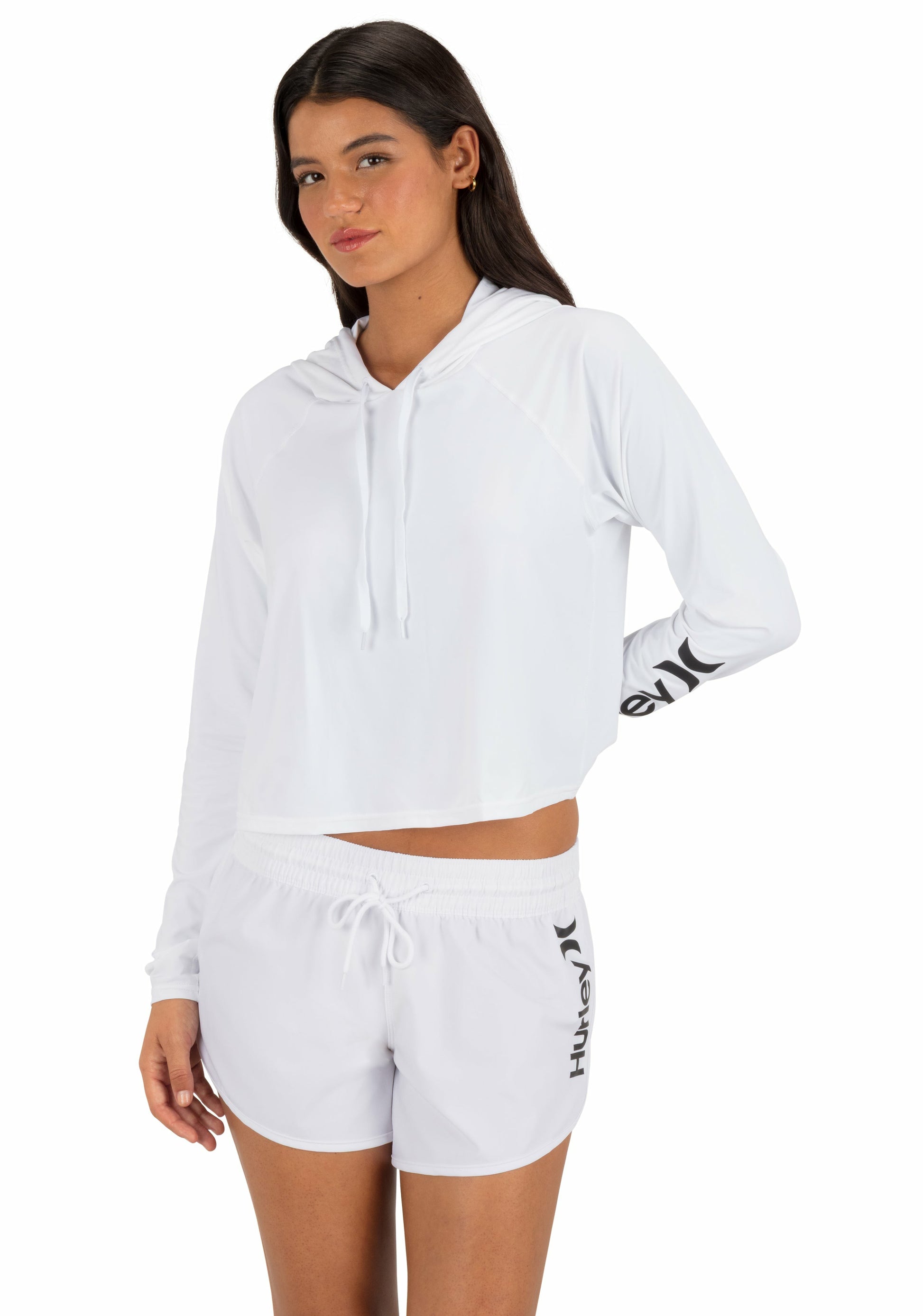 One & Only Solid Long Sleeve Hooded Rashguard | Hurley White Rashguards & Surf Suits