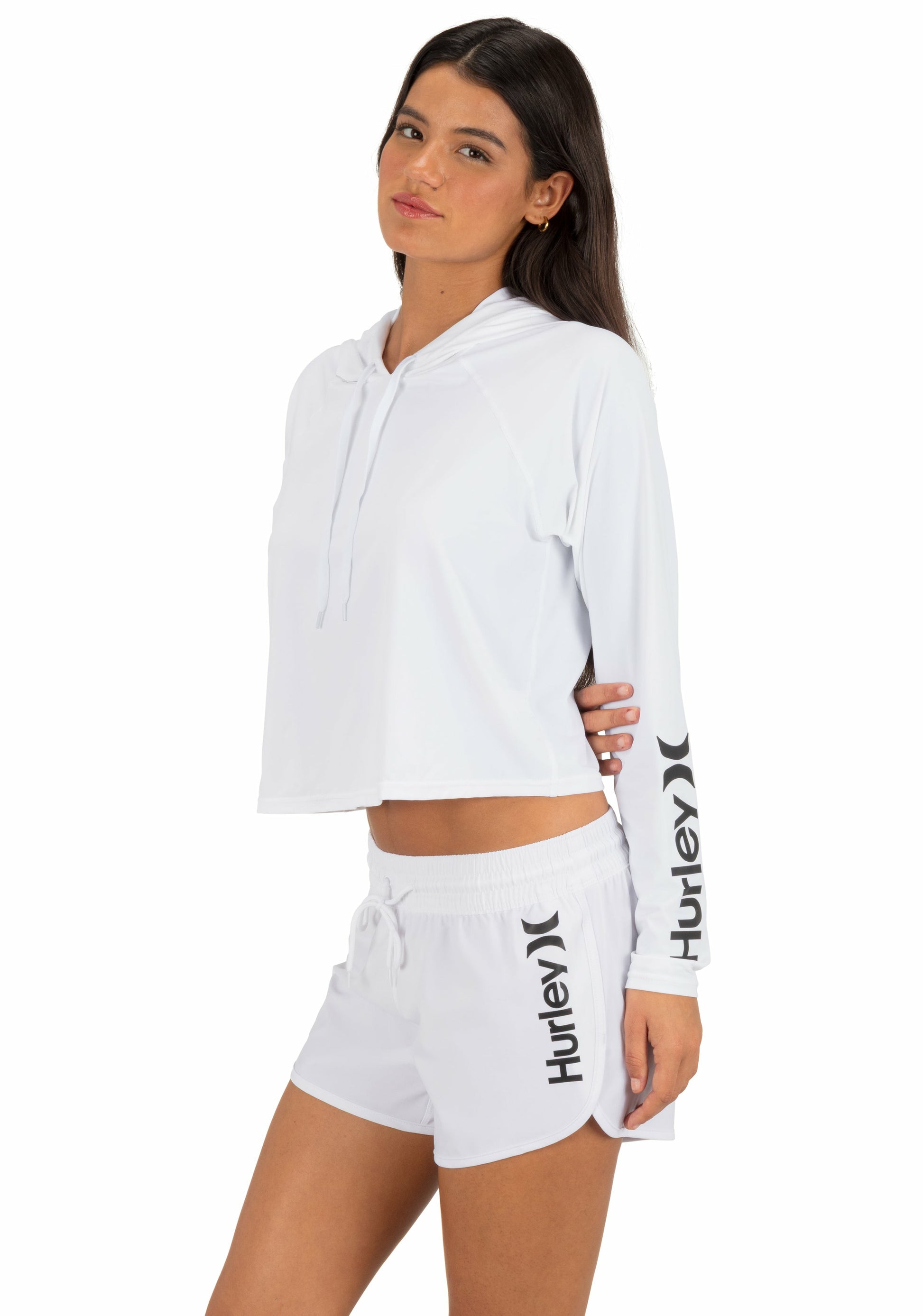 One & Only Solid Long Sleeve Hooded Rashguard | Hurley White Rashguards & Surf Suits