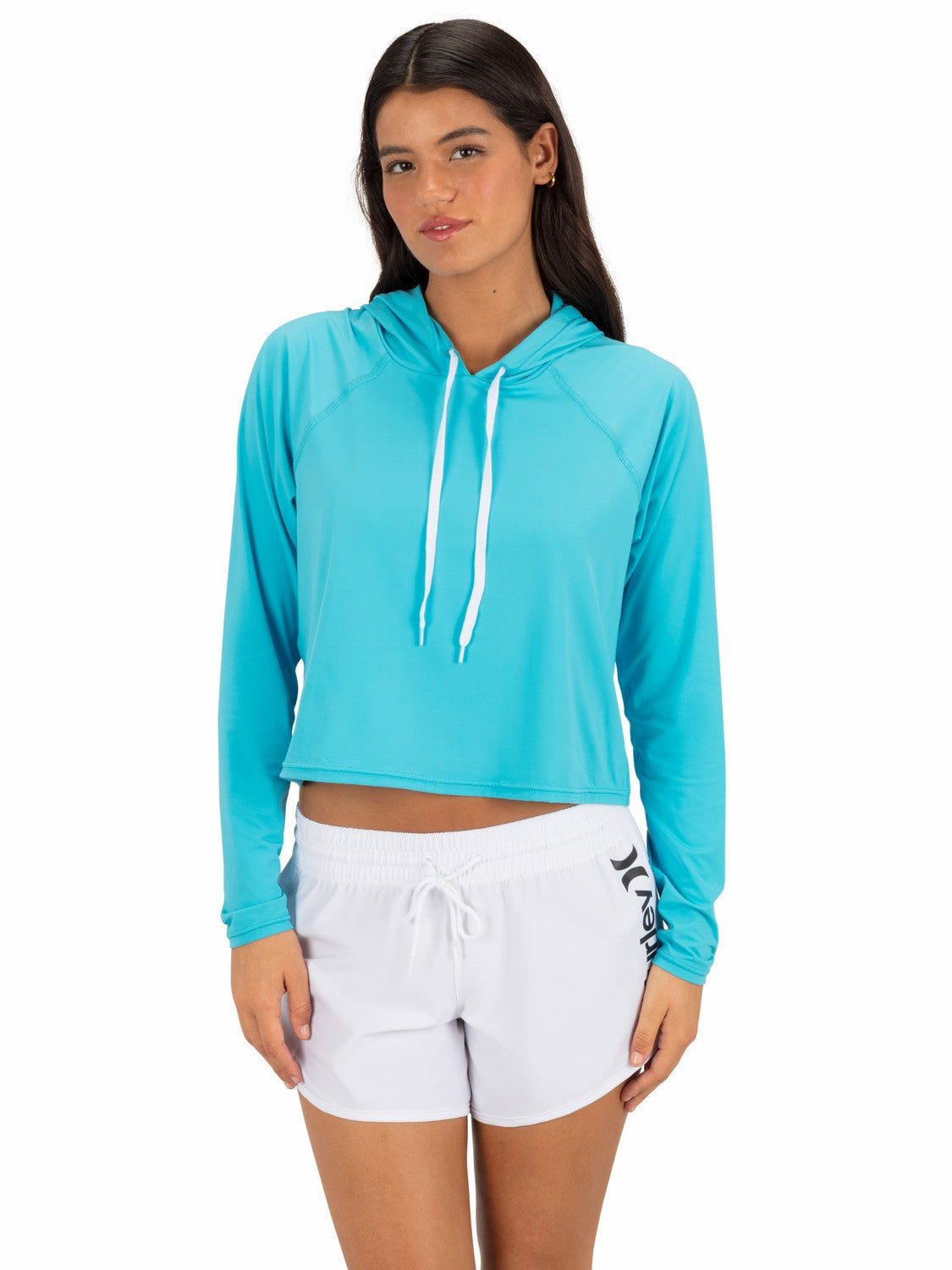 One & Only Solid Long Sleeve Hooded Rashguard | Hurley Surf Blue Rashguards & Surf Suits