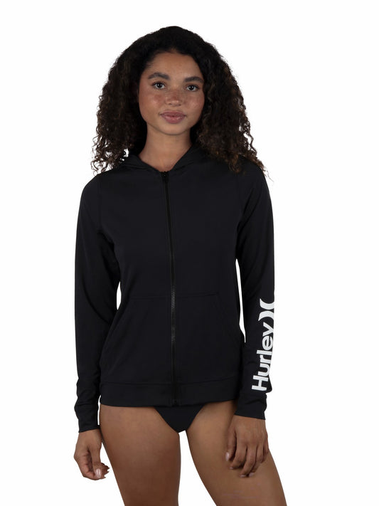 One & Only Solid Zip Hoodie Rashguard | Hurley Black Rashguards & Surf Suits