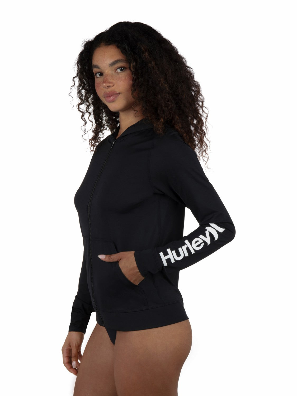 One & Only Solid Zip Hoodie Rashguard | Hurley Black Rashguards & Surf Suits