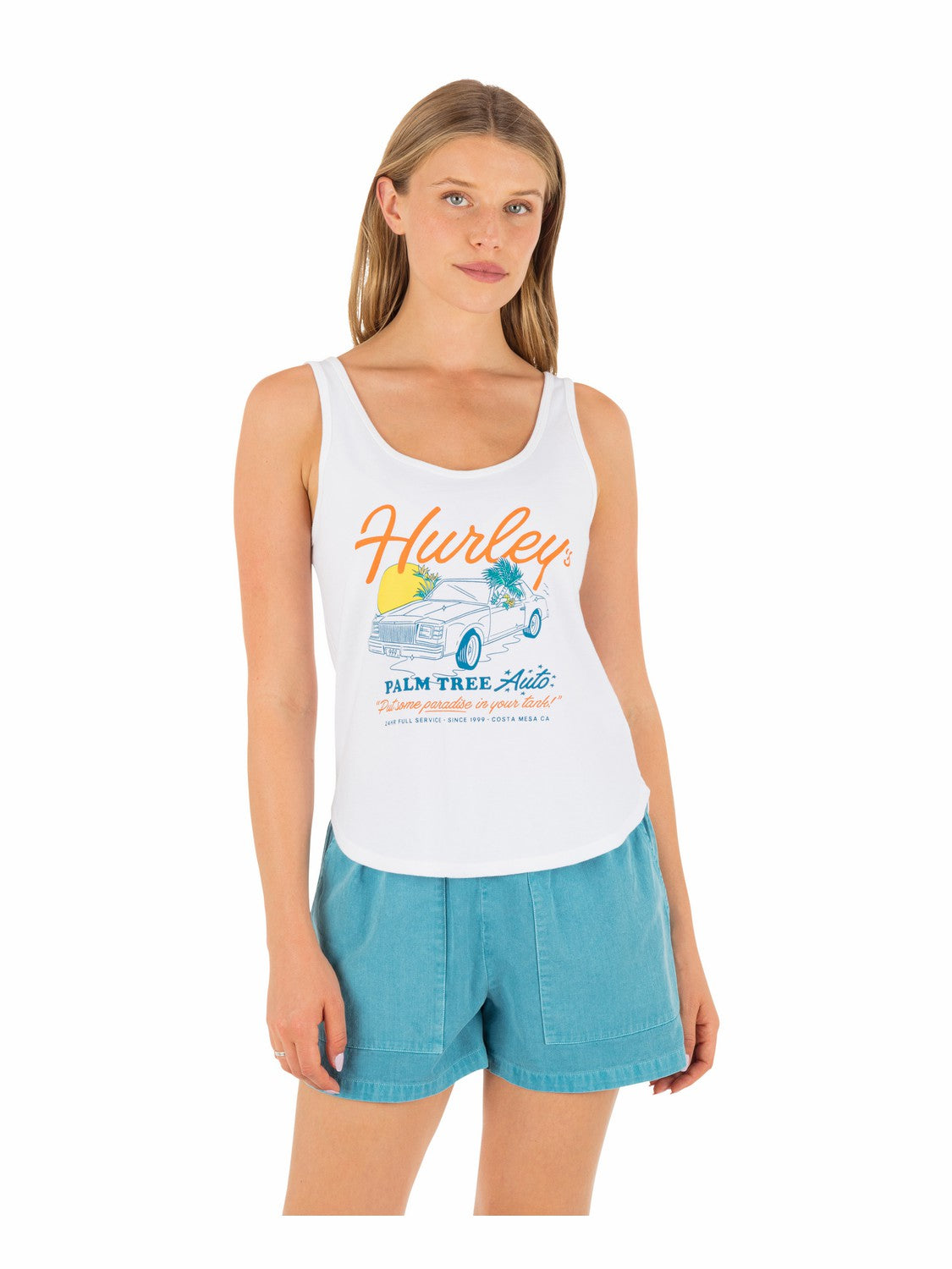 Palm Tree Auto Scoop Hem Tank | Hurley White Sale Tank Tops