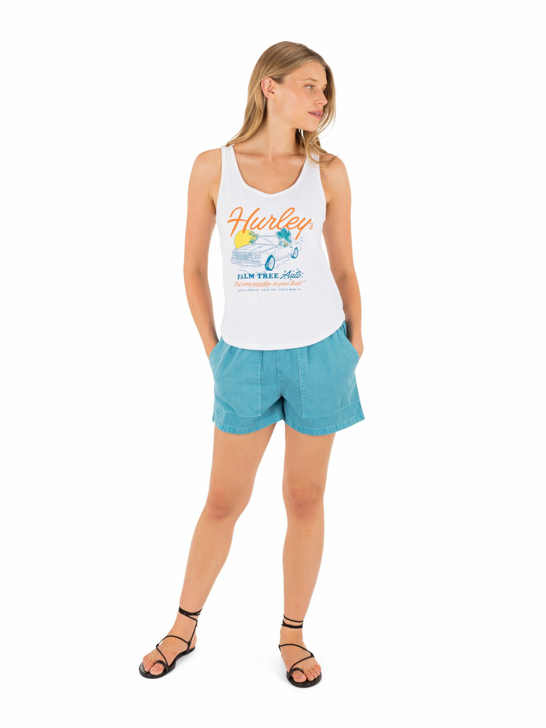 Palm Tree Auto Scoop Hem Tank | Hurley White Sale Tank Tops