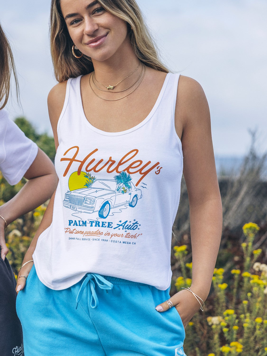 Palm Tree Auto Scoop Hem Tank | Hurley White Sale Tops