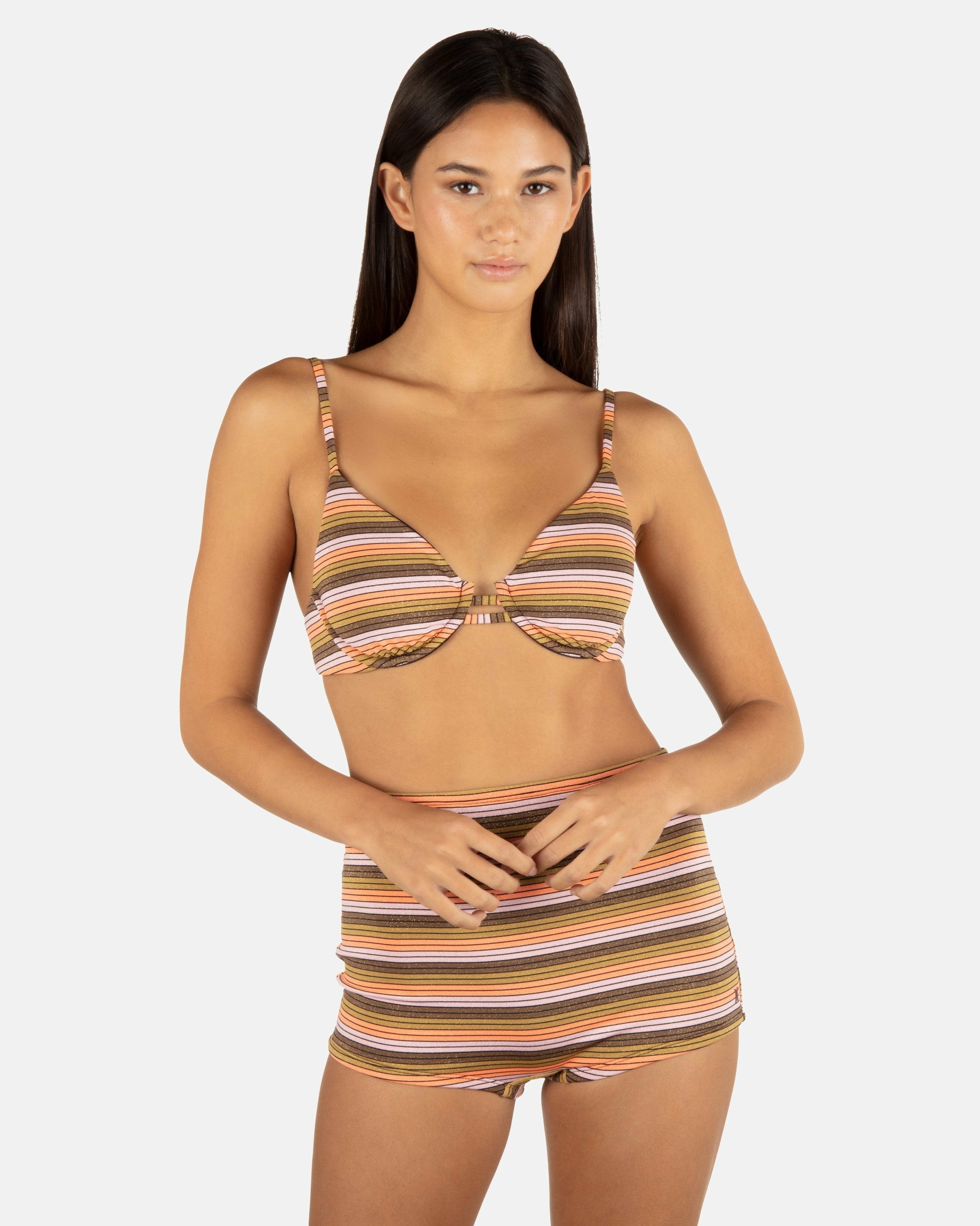 Sunset Shine Stripe Tab Underwire Bra | Hurley Sunrise Pink Bikini & Swim Tops