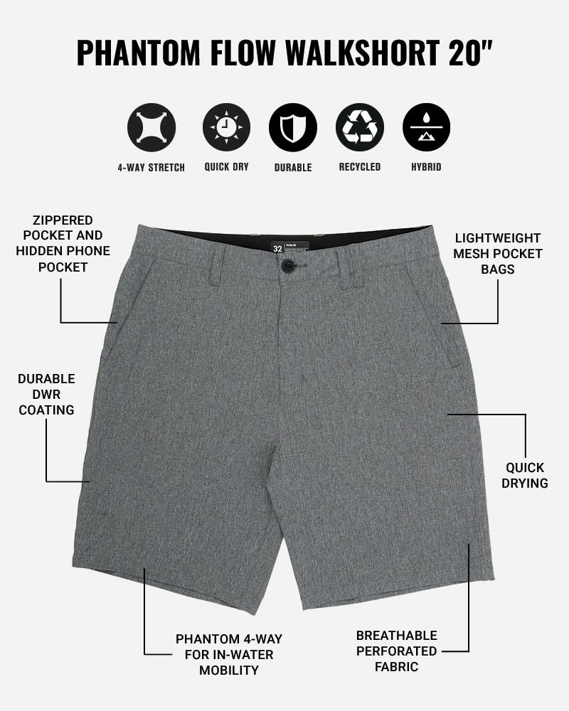 Phantom Flow Walkshort 20" | Hurley BLACK HEATHER Shorts