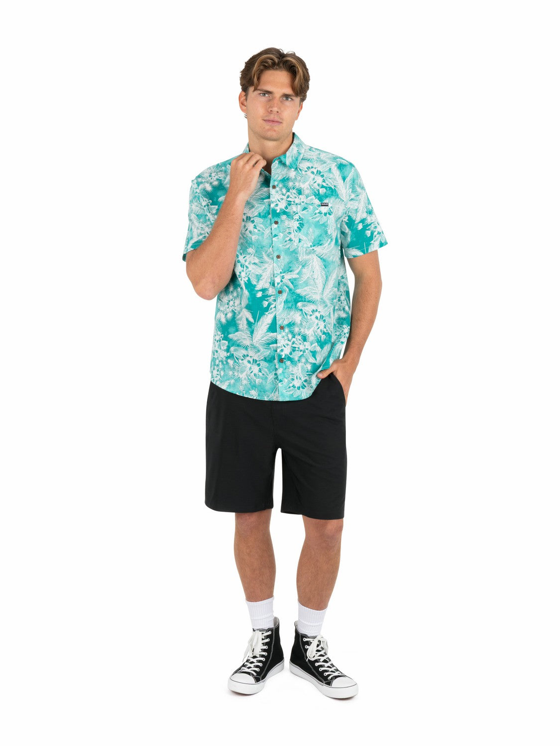 Lido Stretch Short Sleeve | Hurley Real Teal Button Downs