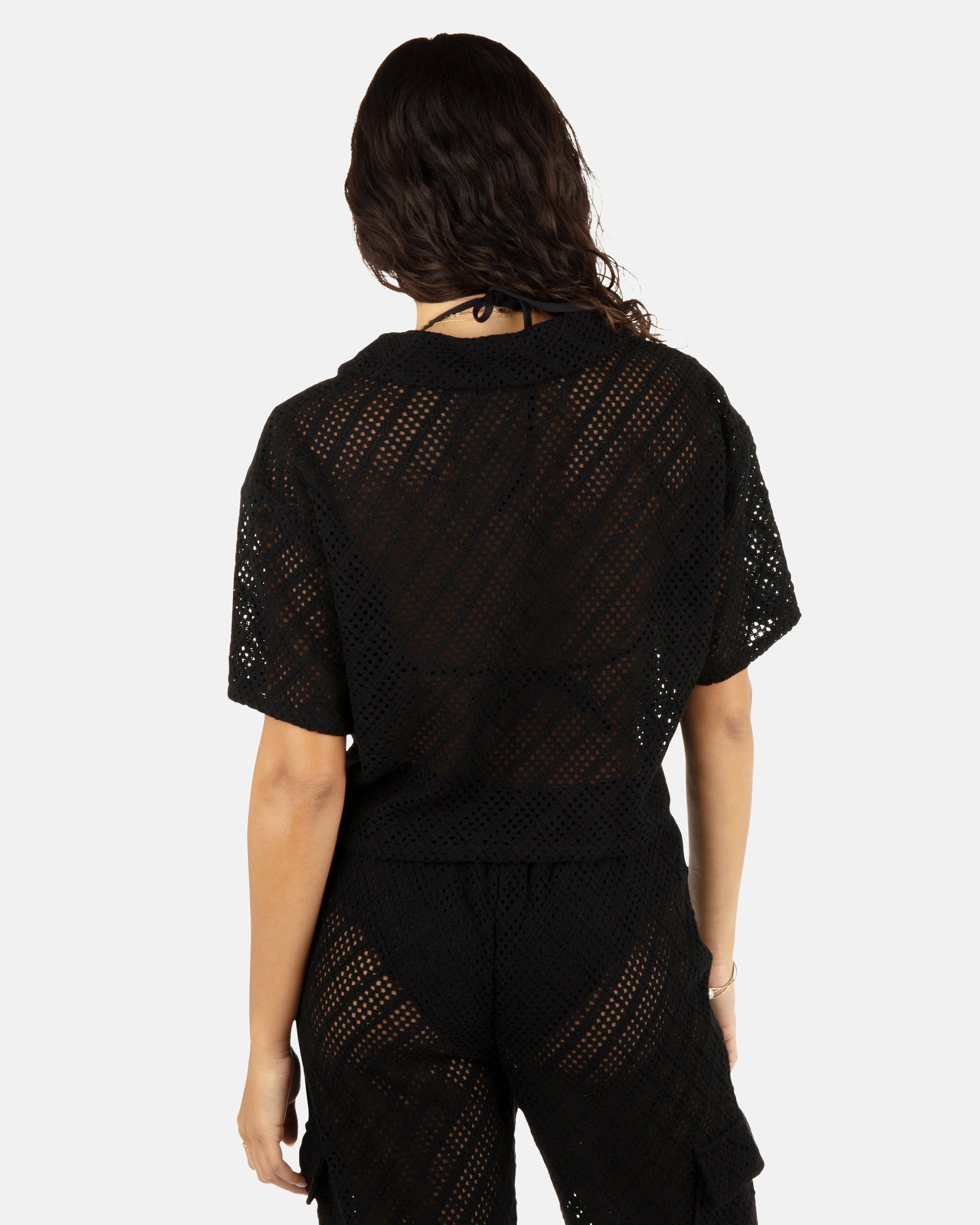 Crochet Camp Shirt | Hurley Black Tops