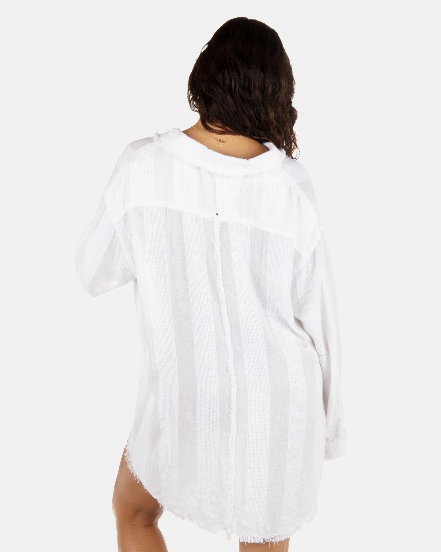 Solid Stripe Gauze Long Sleeve Button Front Shirt | Hurley White Tops