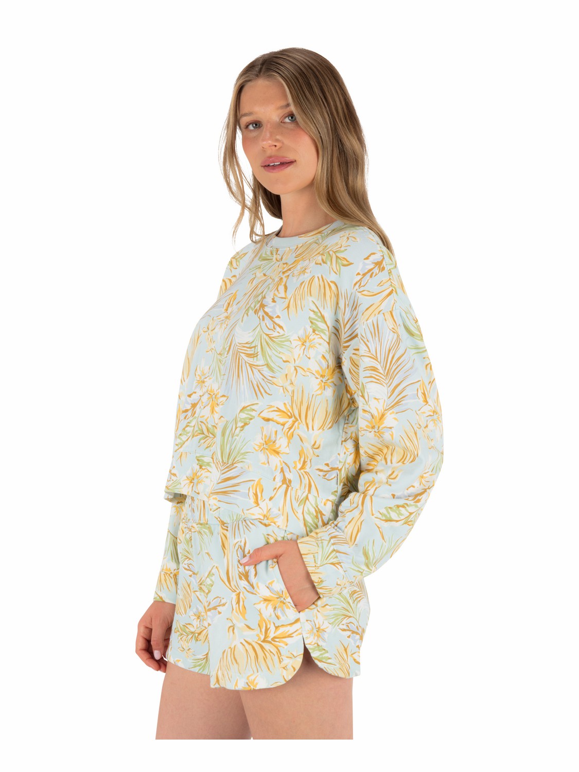 Fall Palms Boxy Crew | Hurley STARLIGHT BLUE Sweatshirts & Sweaters