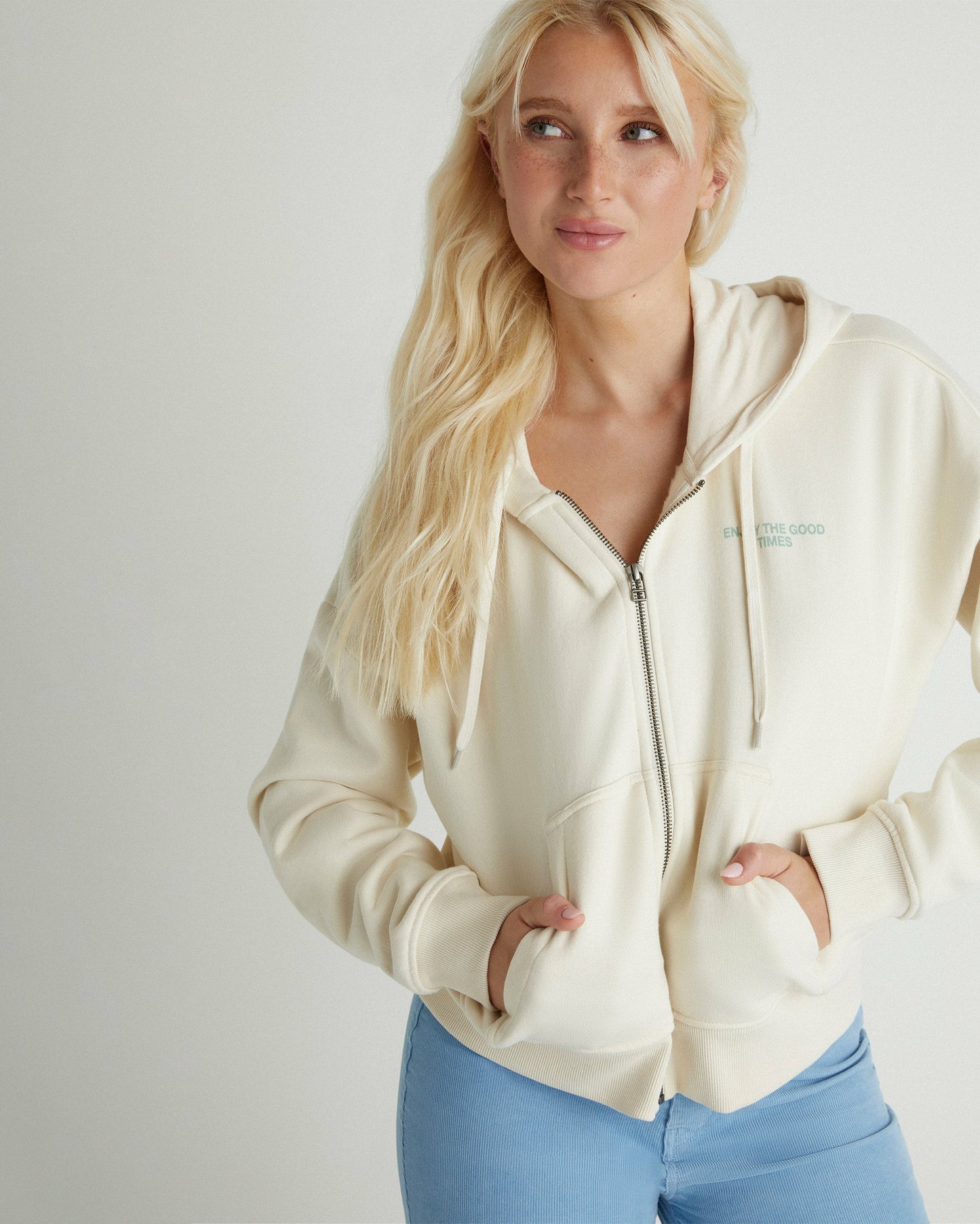Enjoy The Good Crop Zip Hoodie | Hurley Off White Sweatshirts & Sweaters