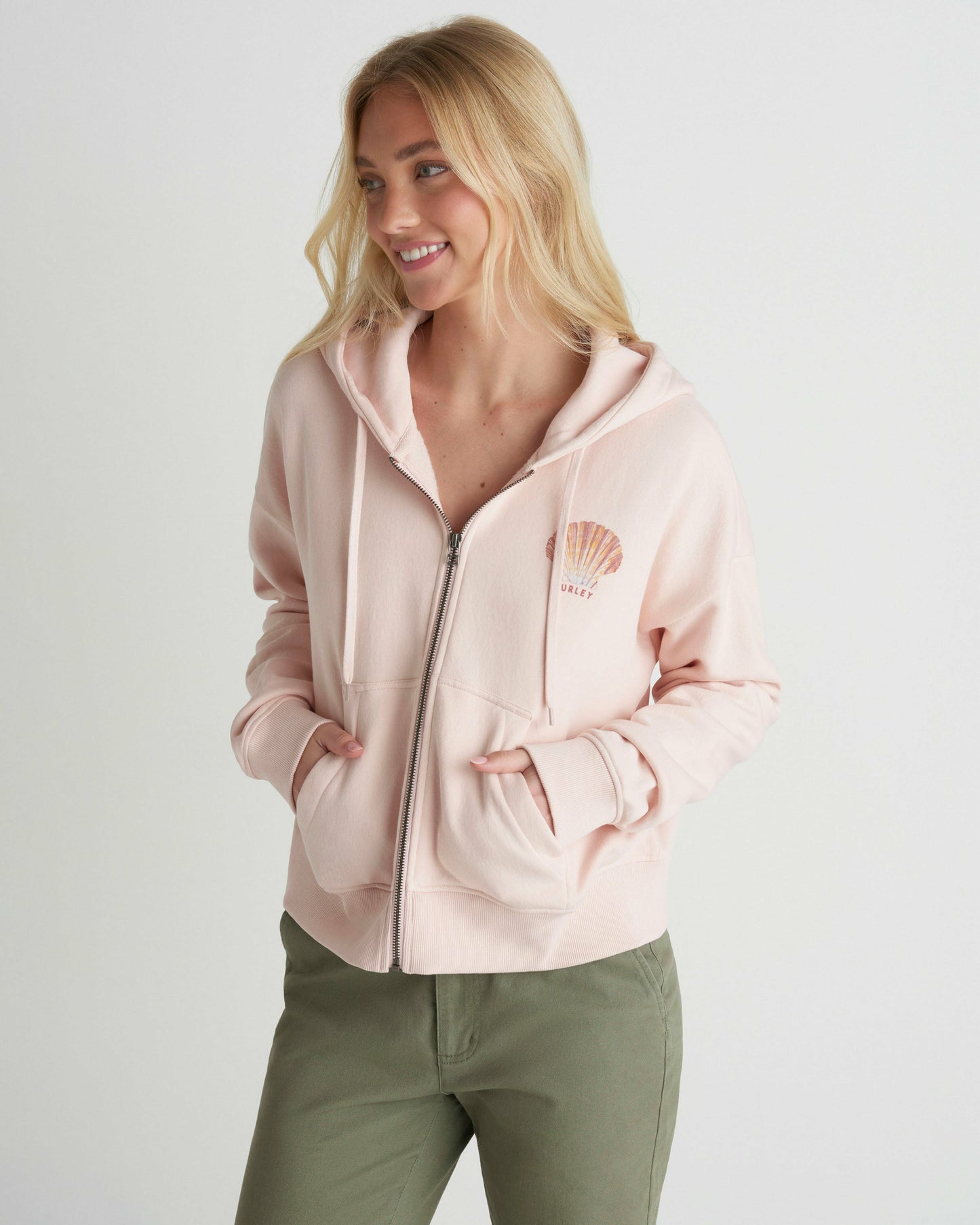 Shell Yeah Crop Zip Hoodie | Hurley Seashell Pink Sweatshirts & Sweaters