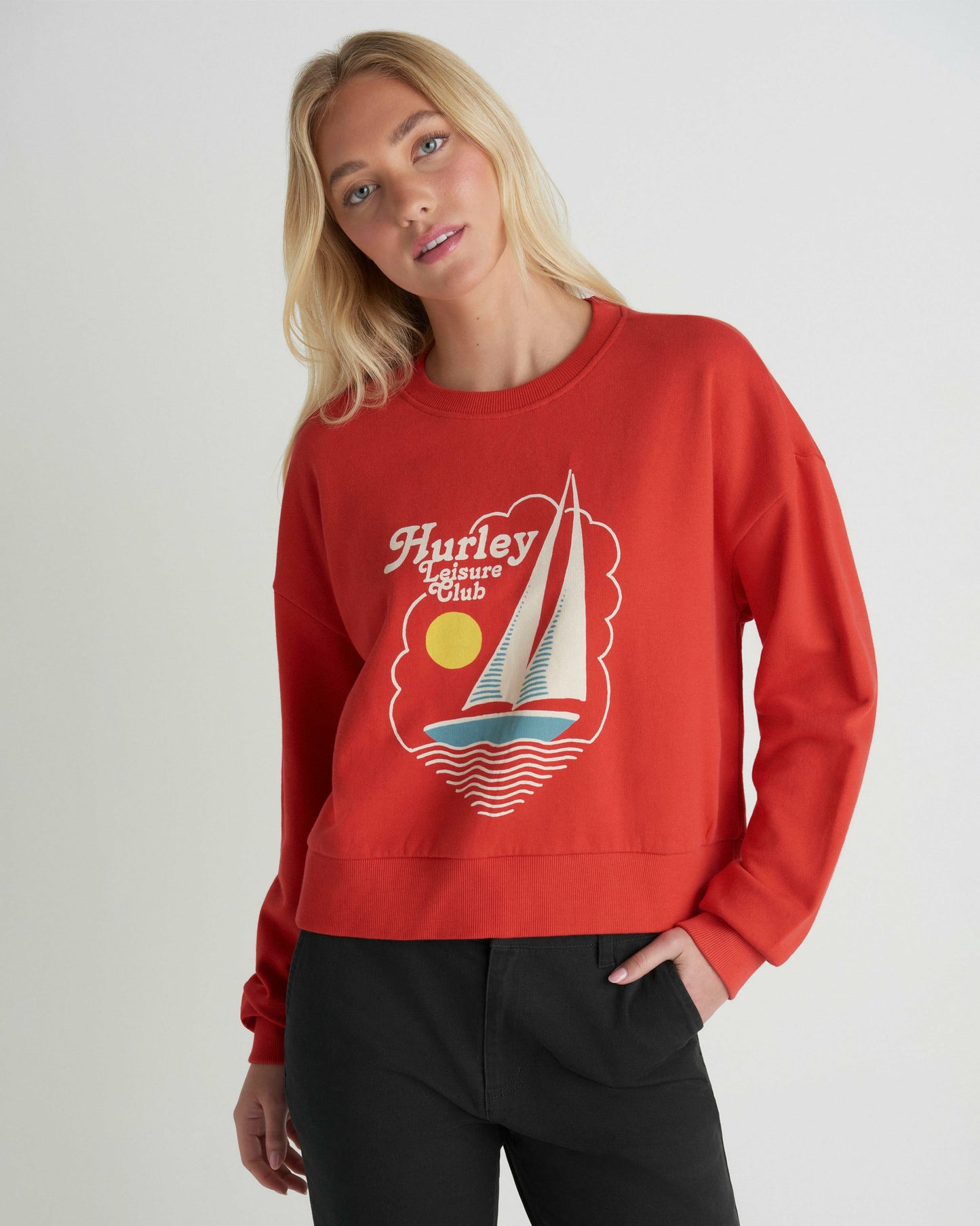 Leisure Club Boxy Crew Sweatshirt | Hurley Float Red Sweatshirts & Sweaters