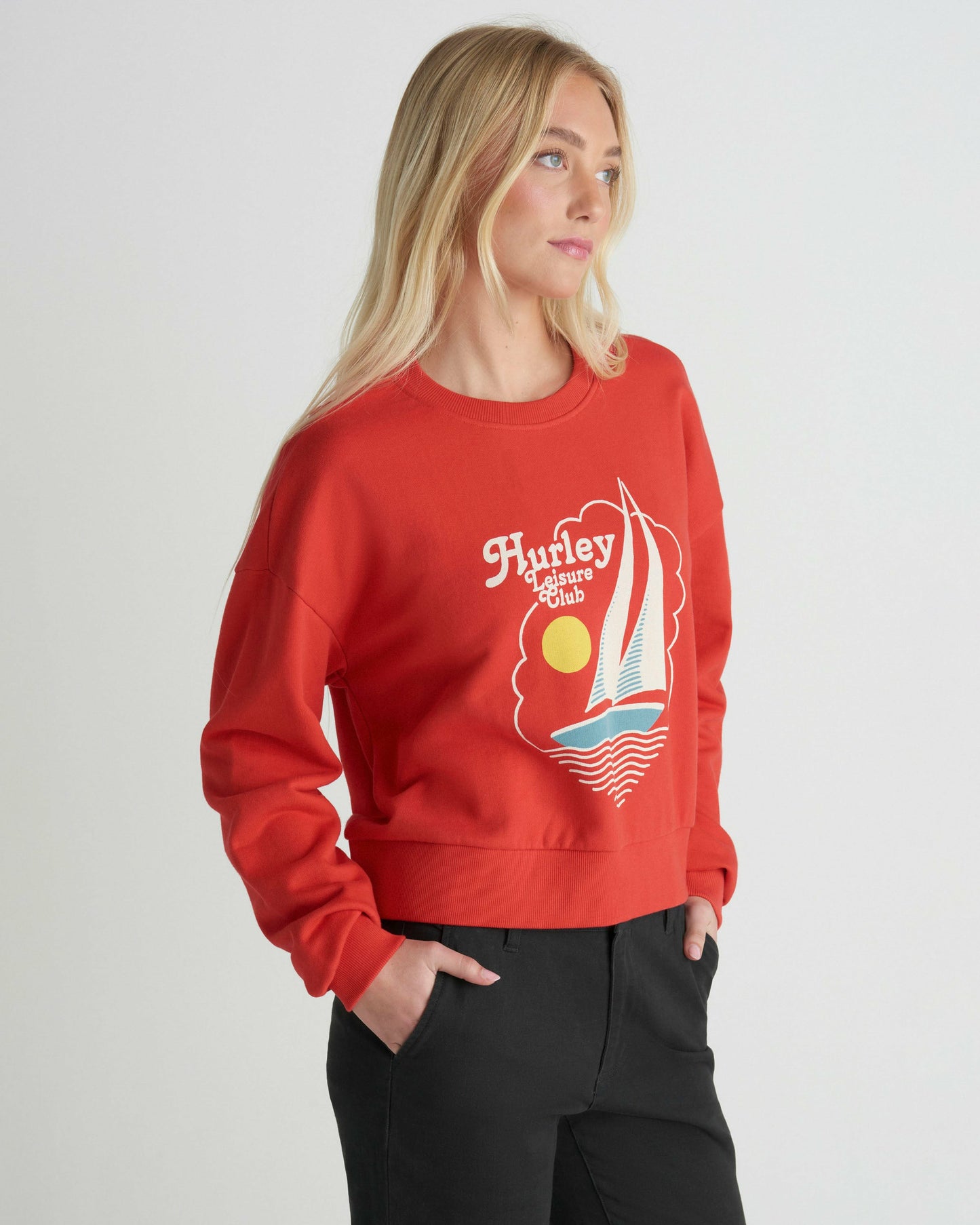 Leisure Club Boxy Crew Sweatshirt | Hurley Float Red Sweatshirts & Sweaters