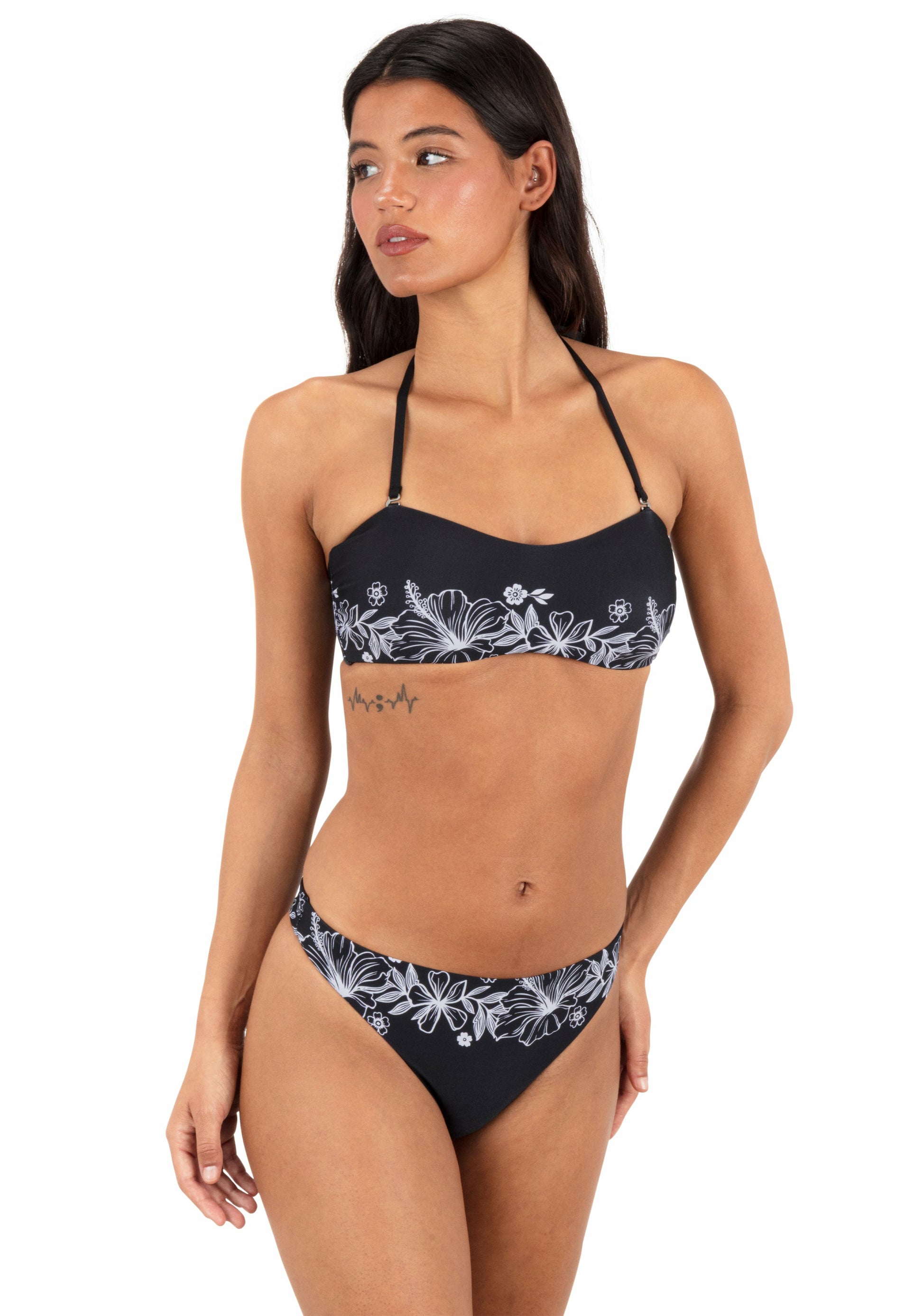 Tropical Blooms Tanga Bottom | Hurley Black / White Bikinis