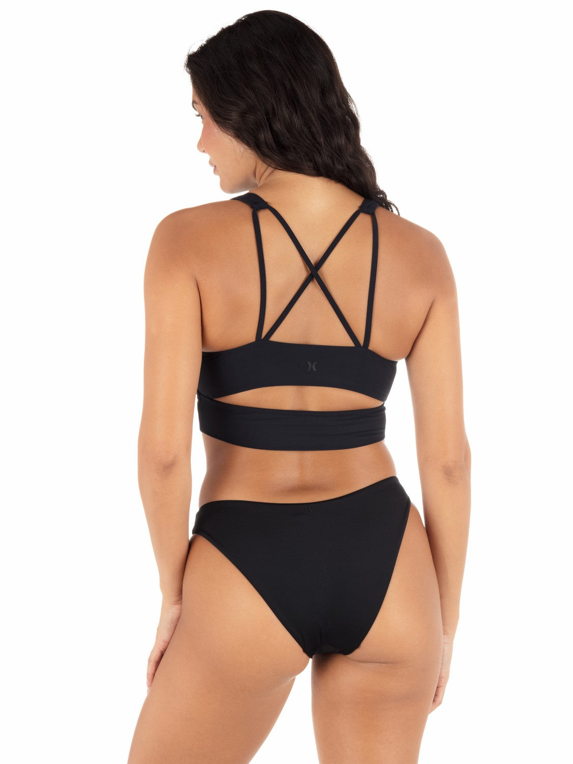 Max Solid Mid Rise Cheeky Bottom | Hurley Black Bikinis