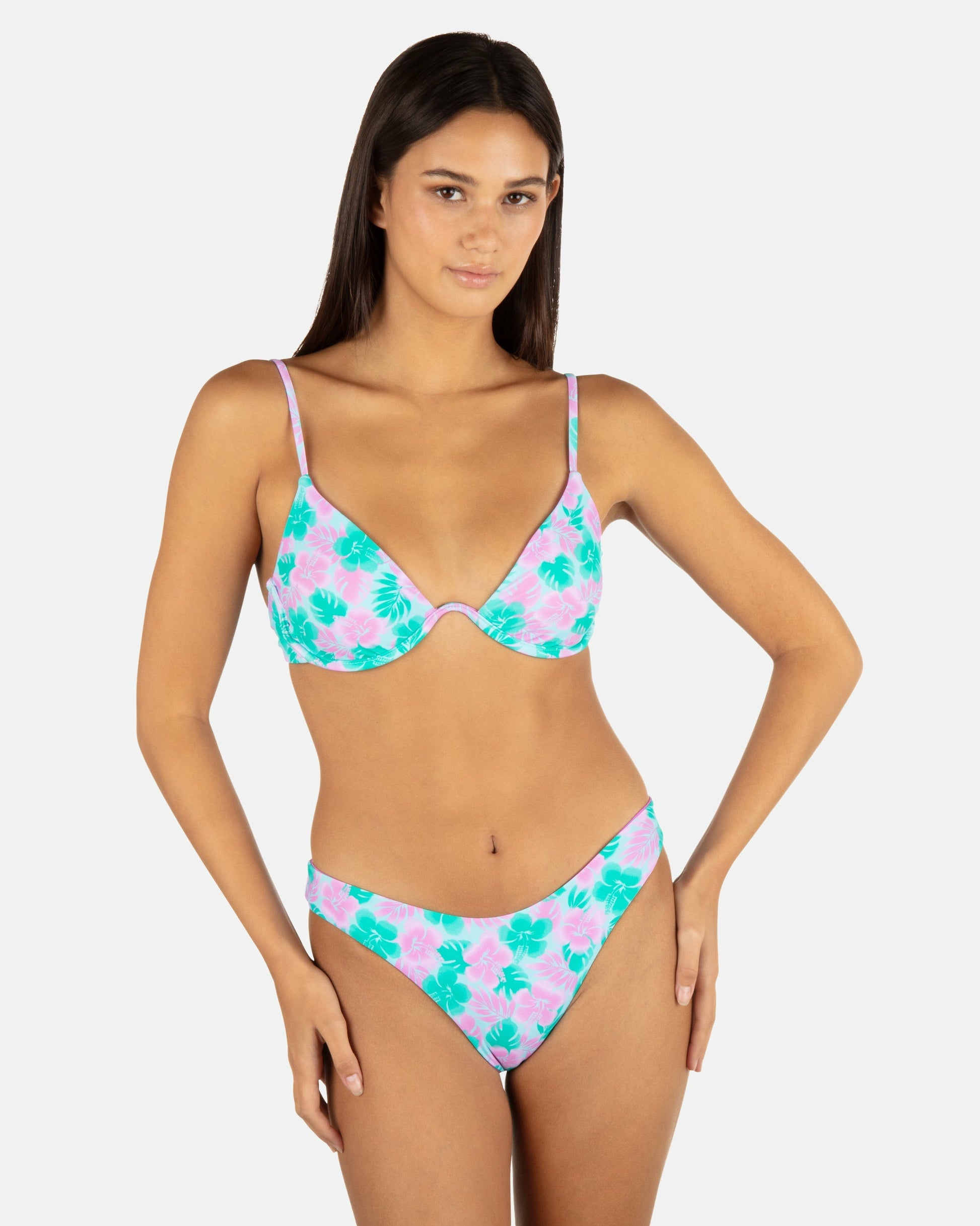 Lani Floral Cheeky Scoop Reversible Bottom | Hurley Teal Bikinis