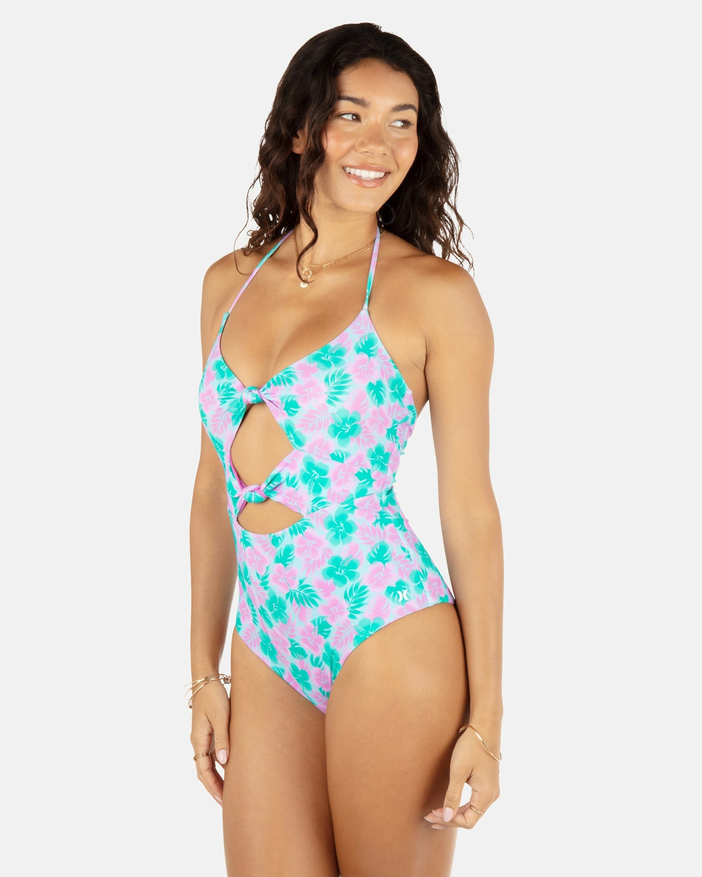 Lani Floral Cheeky Knot One Piece | Hurley Teal Bikinis