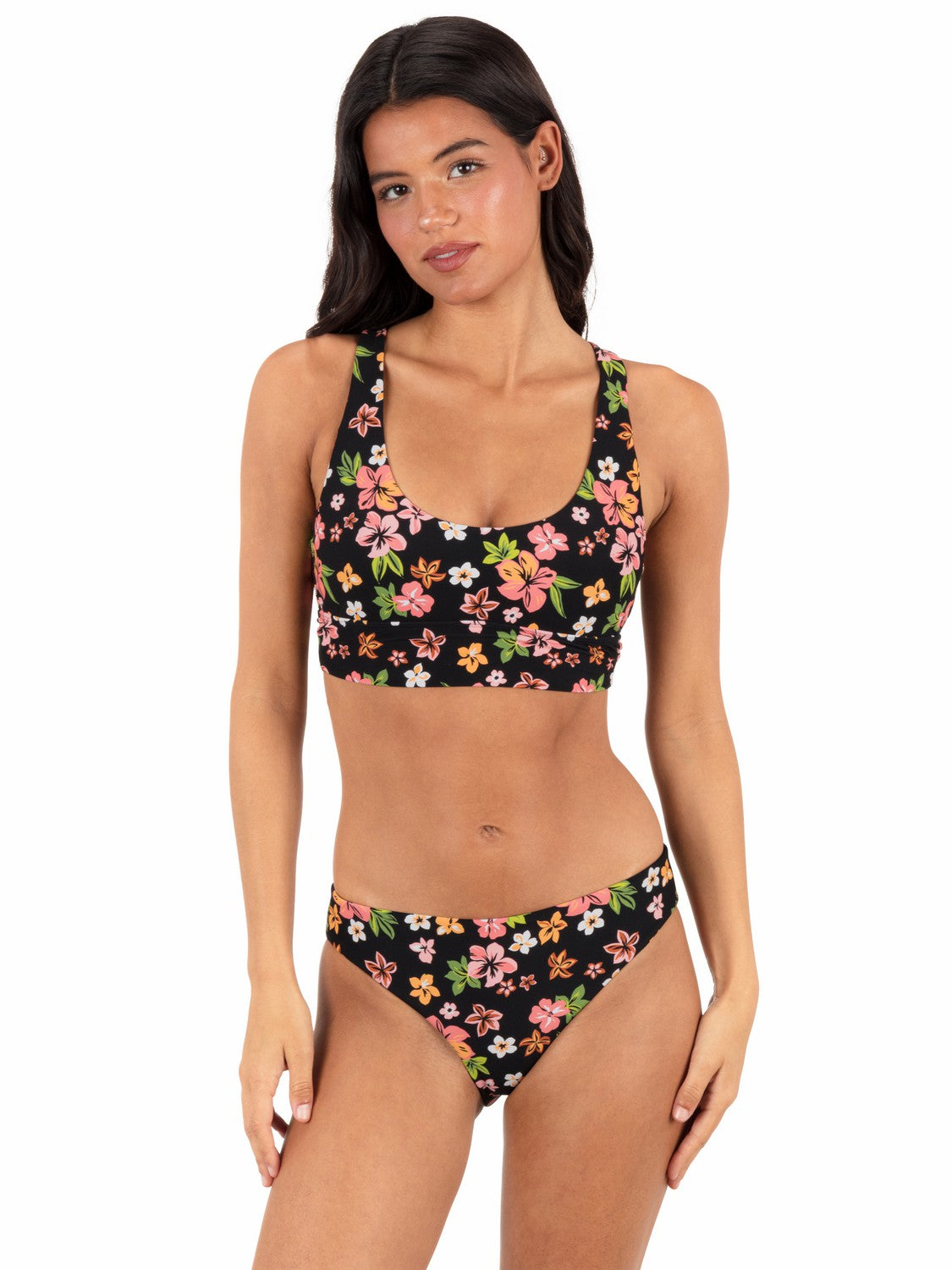 Max Hibiscus Dream Longline Bralette | Hurley Black Floral Bikini & Swim Tops
