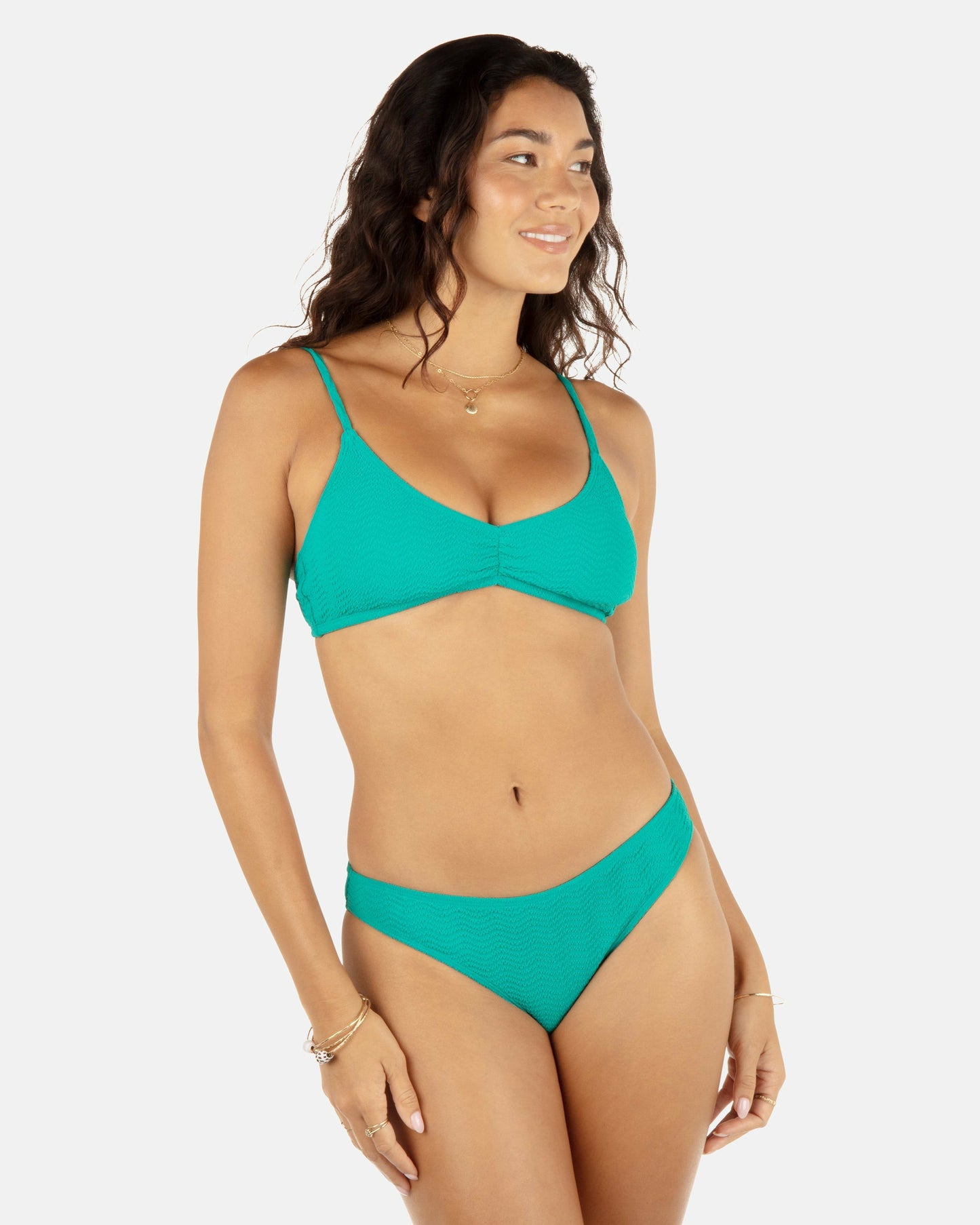 Wave Scrunch Moderate Bottom | Hurley Teal Bikini & Swim Bottoms