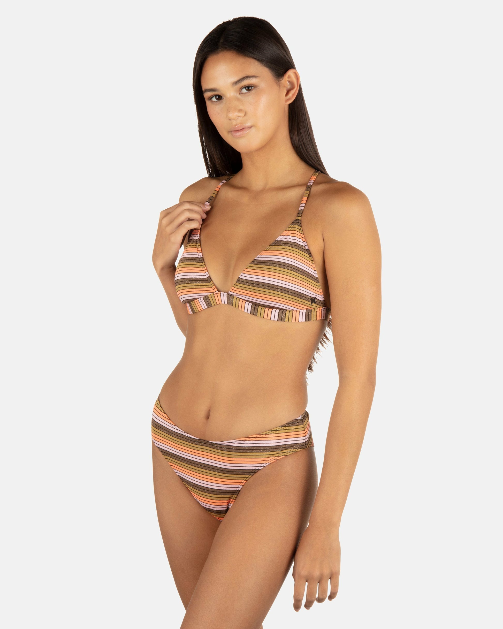 Sunset Shine Stripe Mid Rise Cheeky Bottom | Hurley Sunrise Pink Bikini & Swim Bottoms
