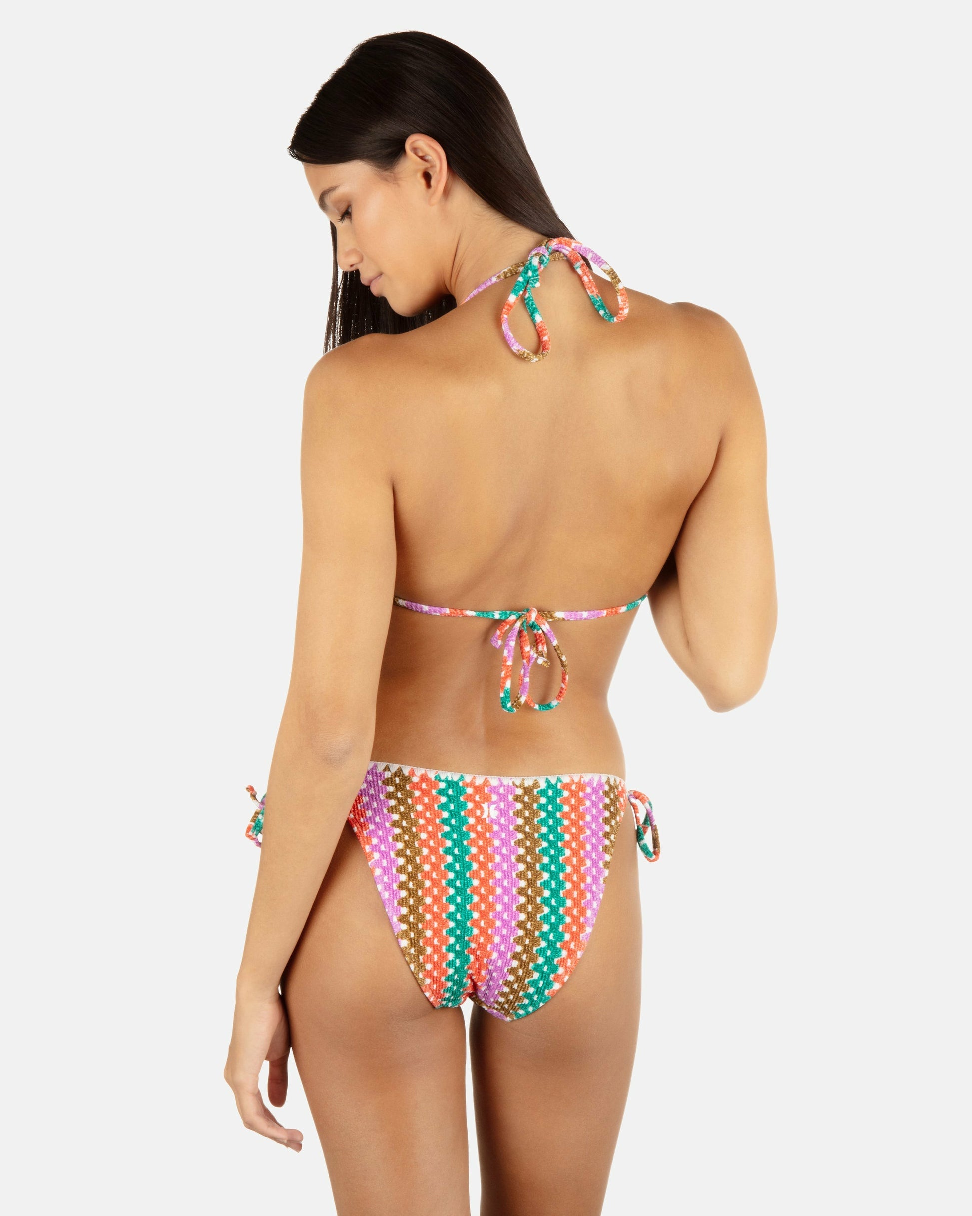 Printed Stripe Crochet Scrunch Cheeky Tie Side Bottom | Hurley Orchid Bikini & Swim Bottoms