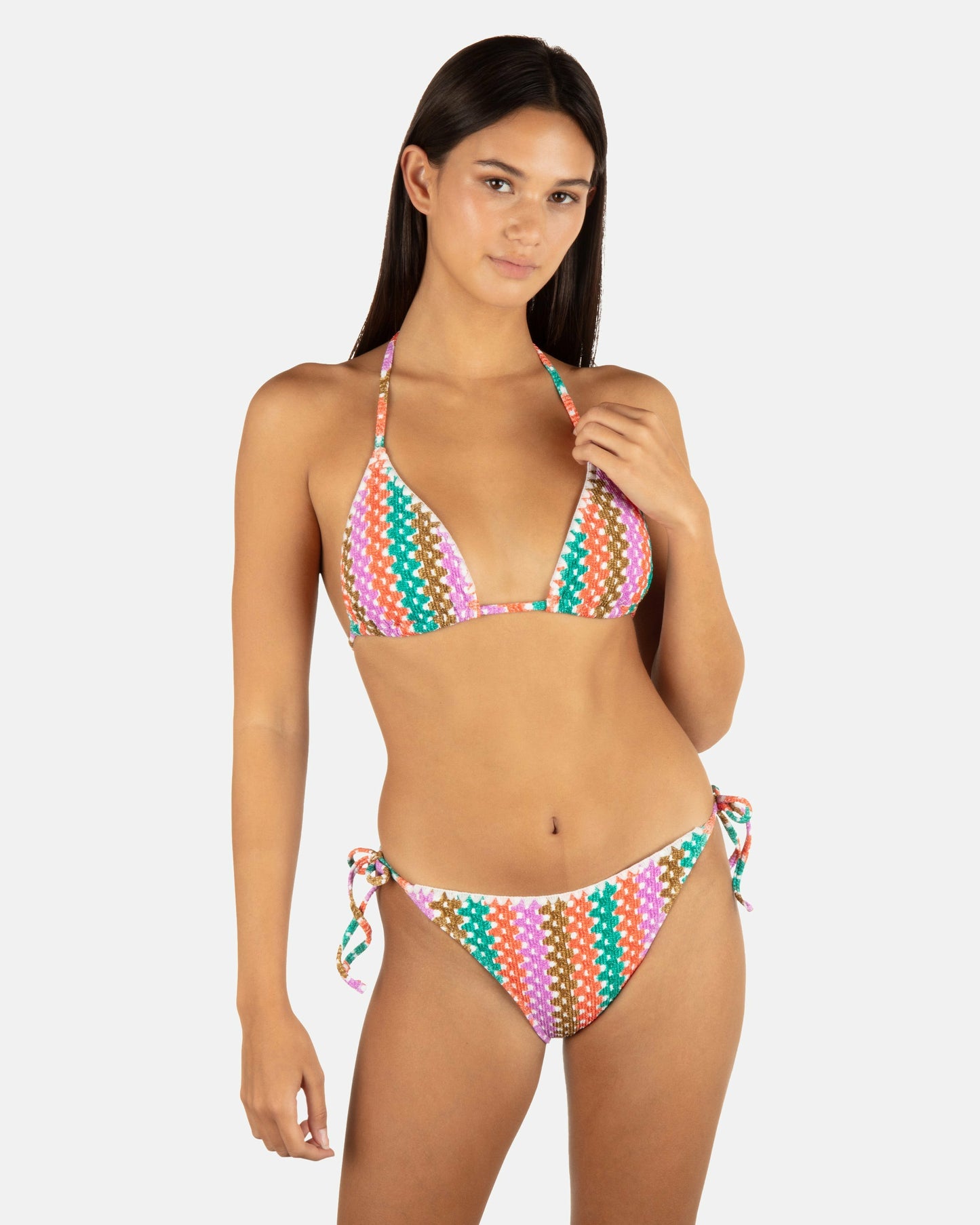 Printed Stripe Crochet Scrunch Cheeky Tie Side Bottom | Hurley Orchid Bikini & Swim Bottoms