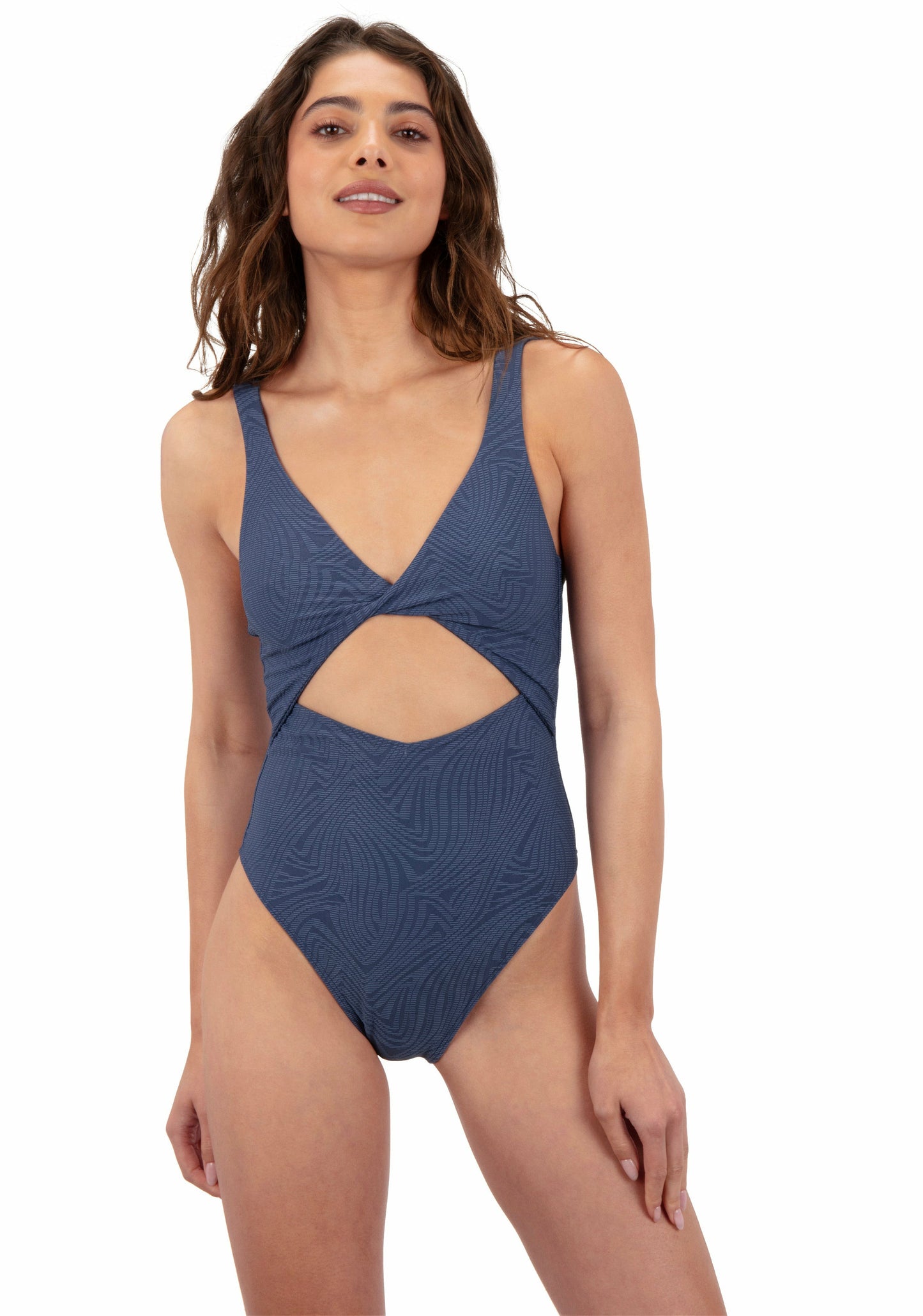 New Wave Jacquard Twist Front Cheeky One Piece | Hurley Washed Indigo Sale Swim