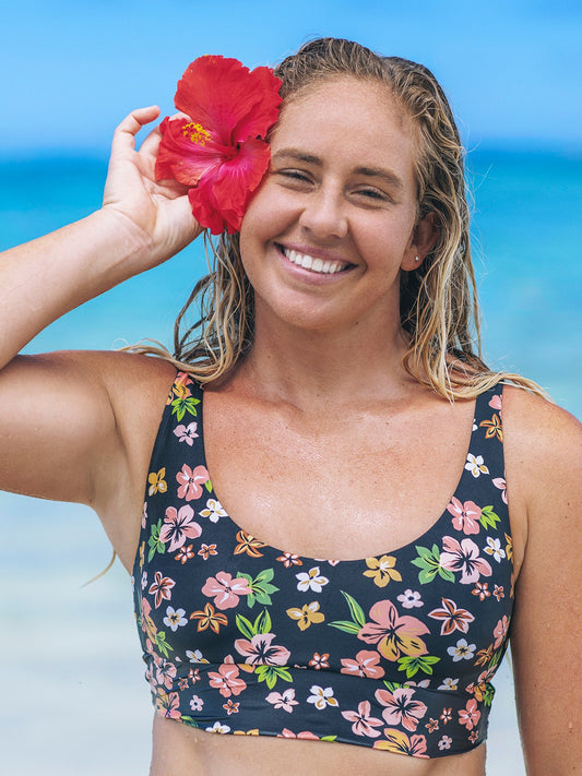 Max Hibiscus Dream Longline Bralette | Hurley Black Floral Sale Swim