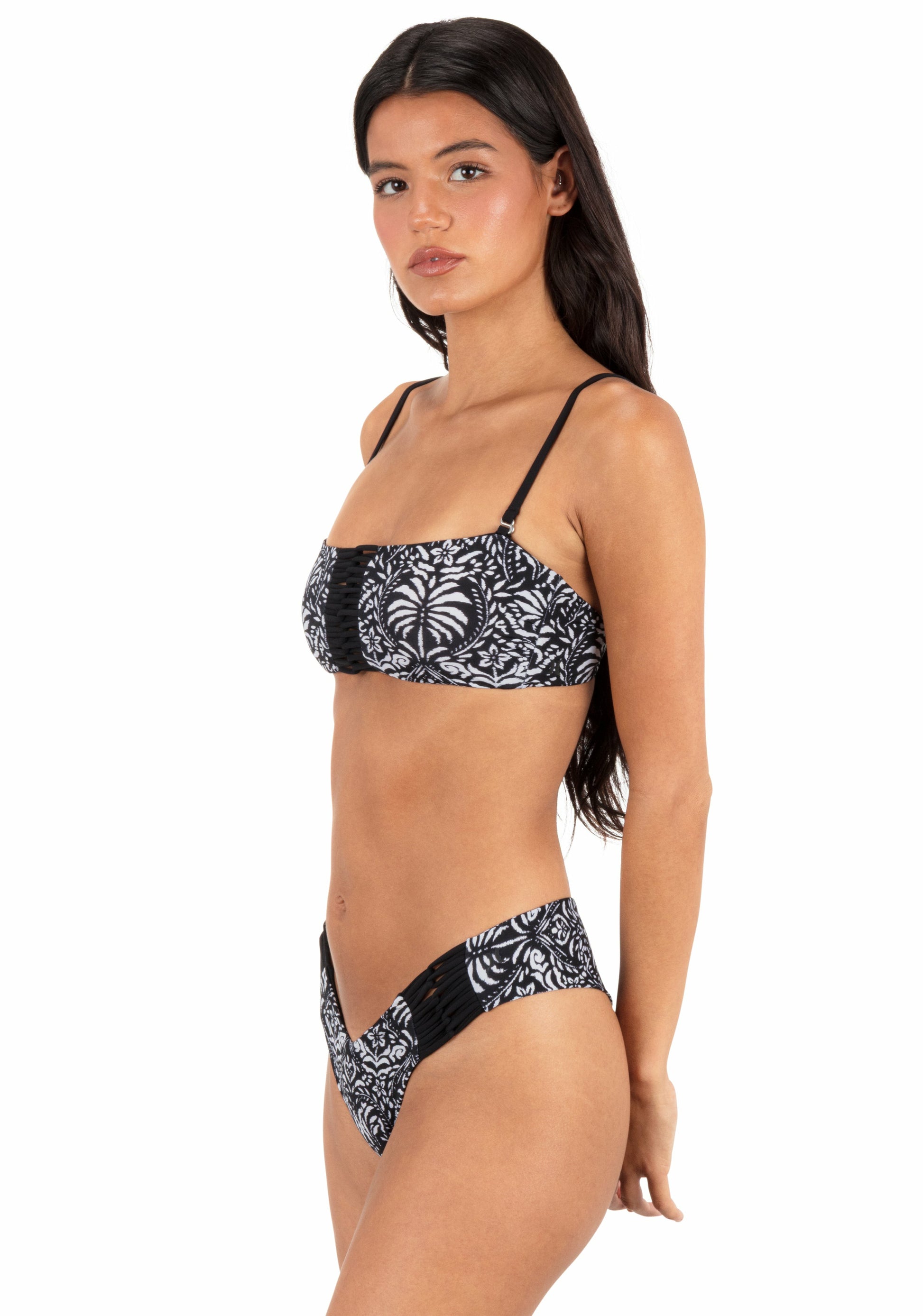 Ikat Palm Skimpy V Front Bottom | Hurley Black / Coconut Sale Swim