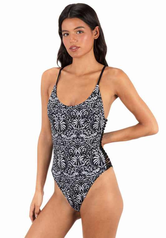 Ikat Palm Moderate One Piece | Hurley Black / Coconut Sale Swim